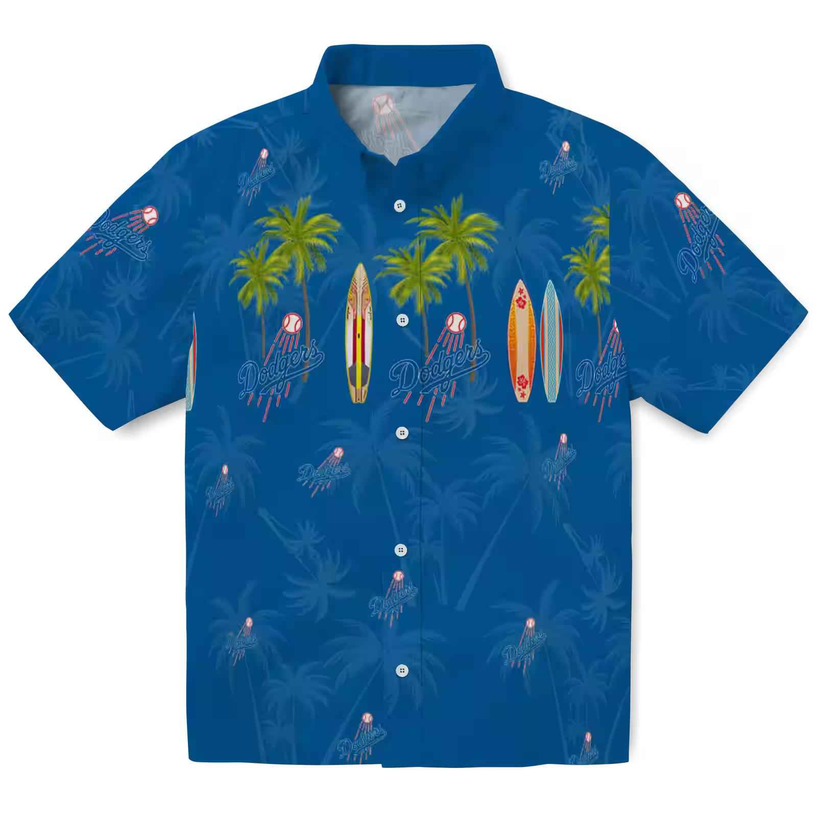 Los Angeles Dodgers Surfboard Palm Blue Hawaiian Shirt