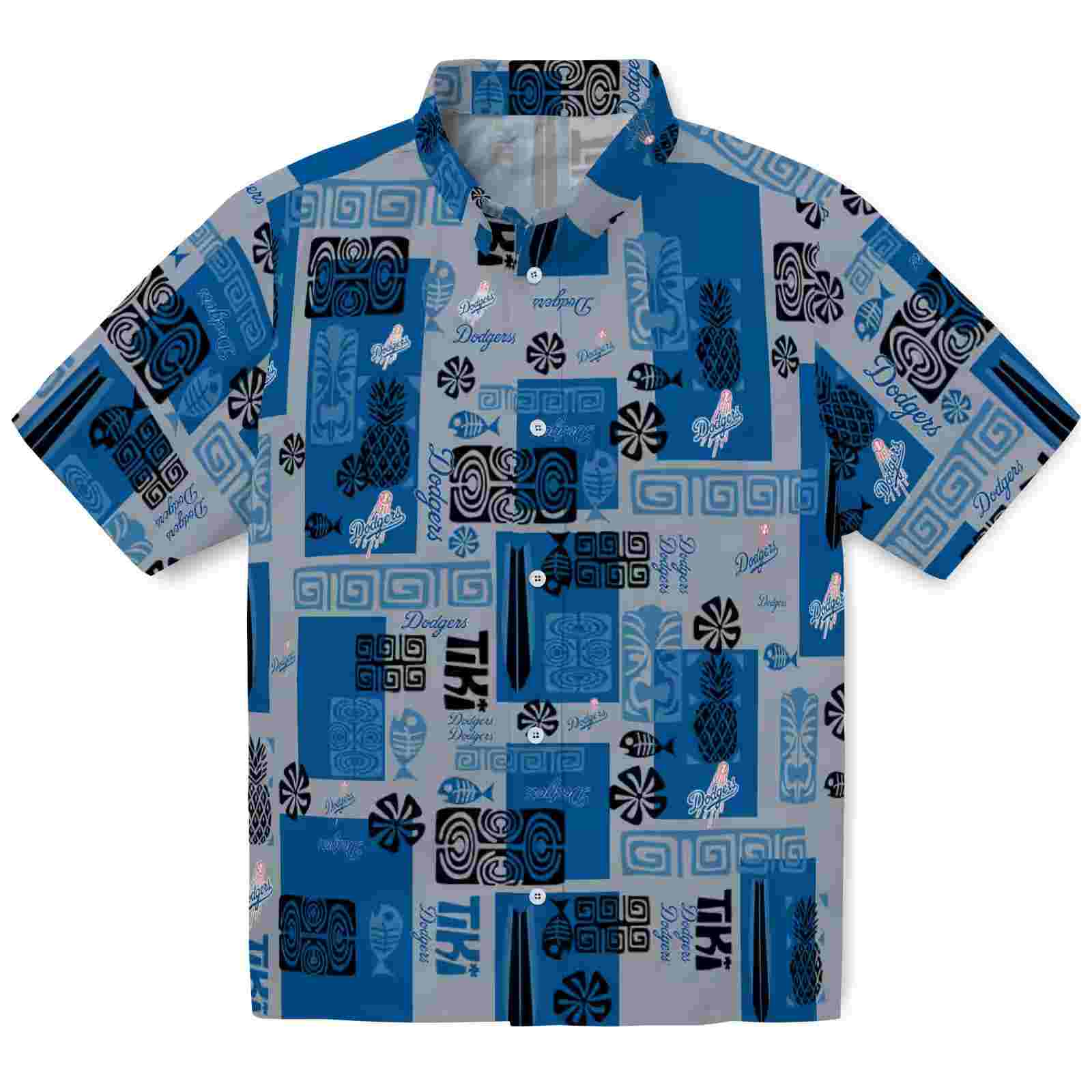 Los Angeles Dodgers Tribal Symbols Blue Hawaiian Shirt