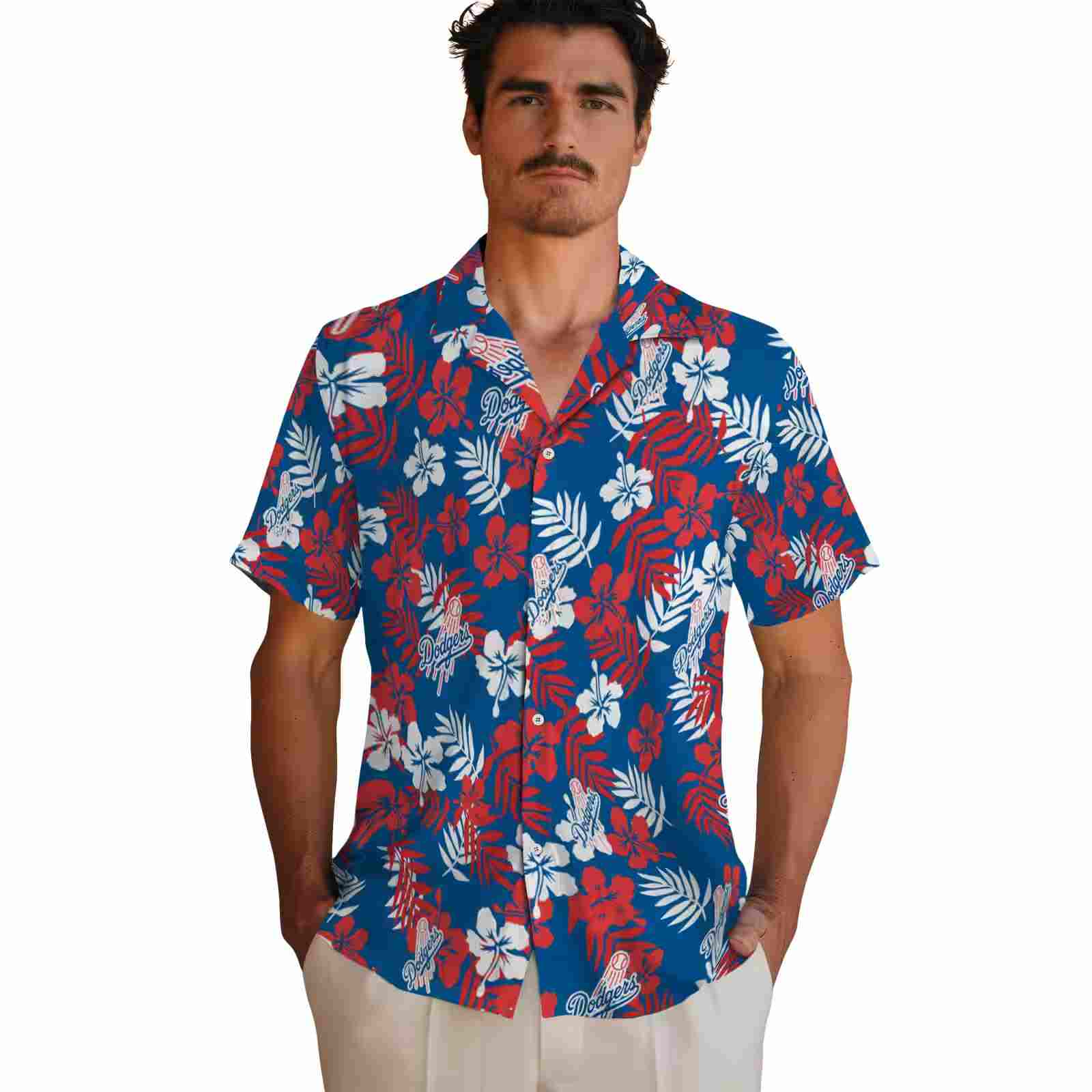 los angeles dodgers tropical floral blue hawaiian shirt fashion forward