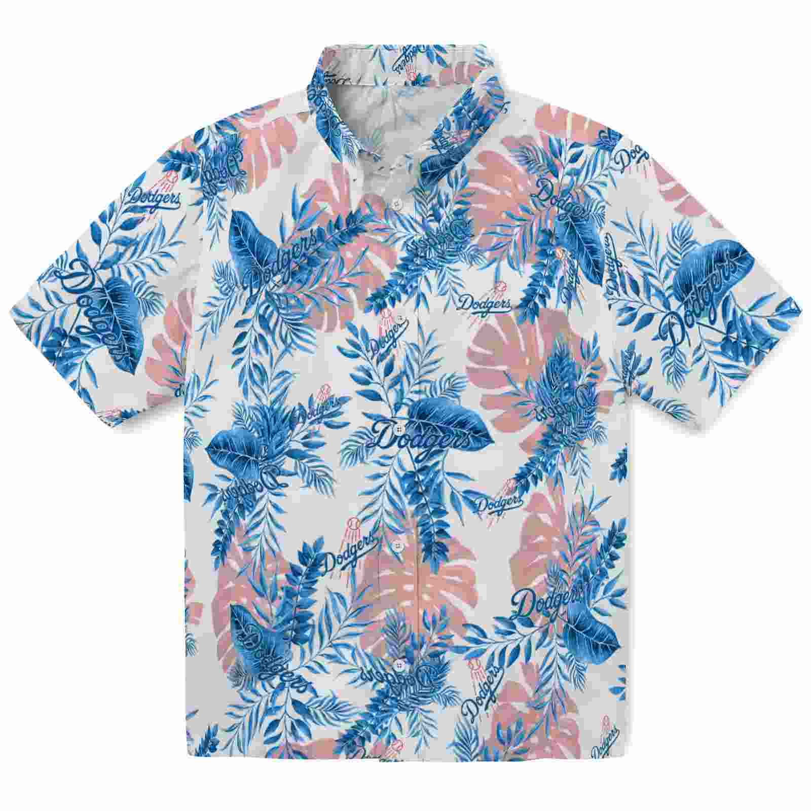 Los Angeles Dodgers Tropical Leaves White Hawaiian Shirt