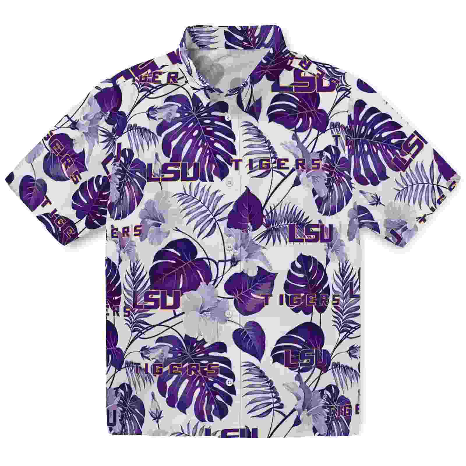 LSU Tigers Tropical Plants Purple White Hawaiian Shirt