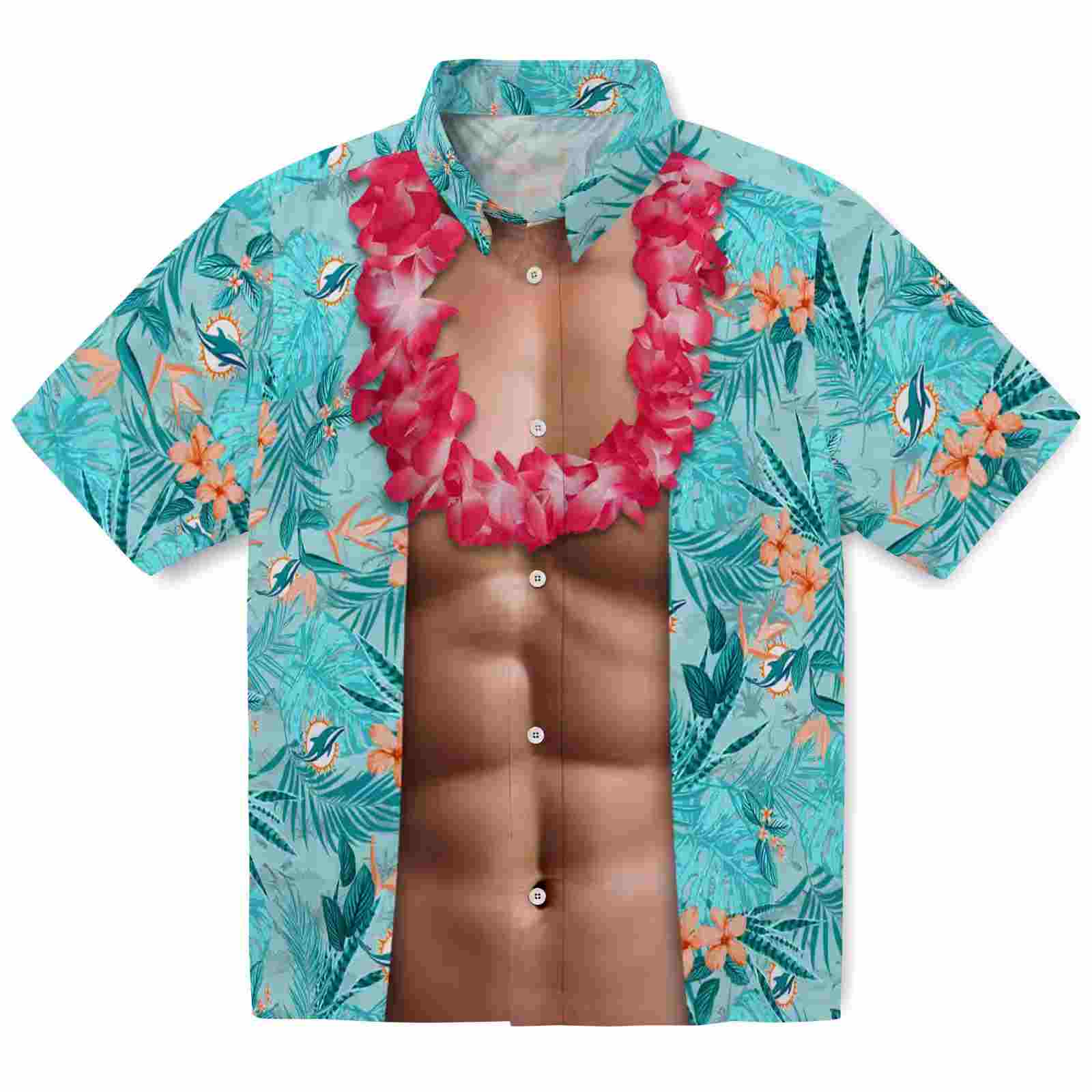 Miami Dolphins Chest Illusion Aqua Hawaiian Shirt