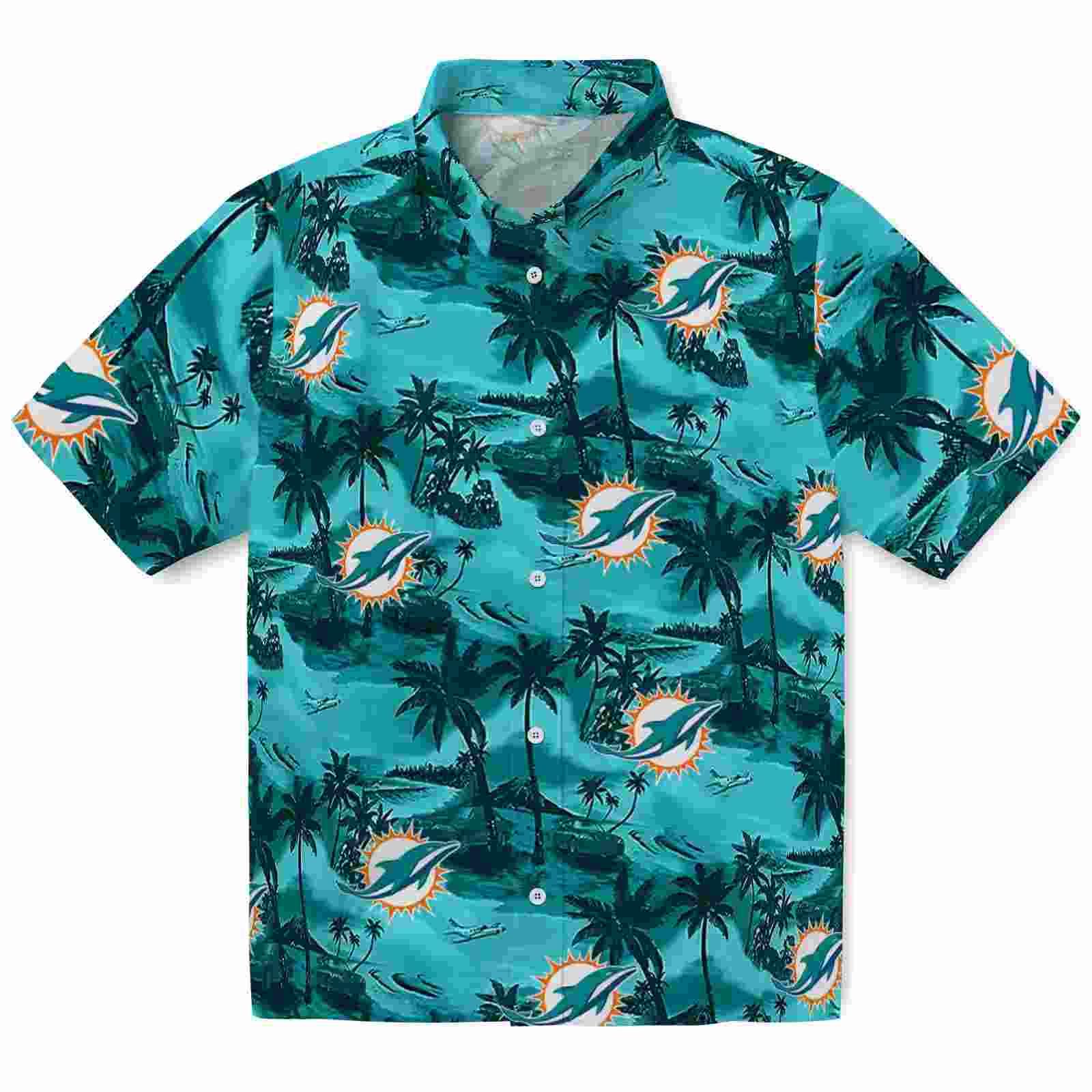 Miami Dolphins Coastal Palms Aqua Hawaiian Shirt