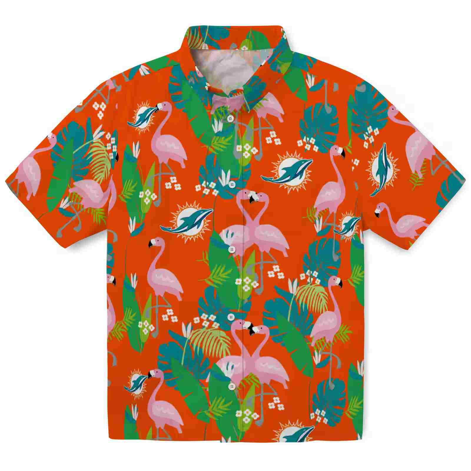 miami dolphins flamingo foliage aqua green hawaiian shirt best selling