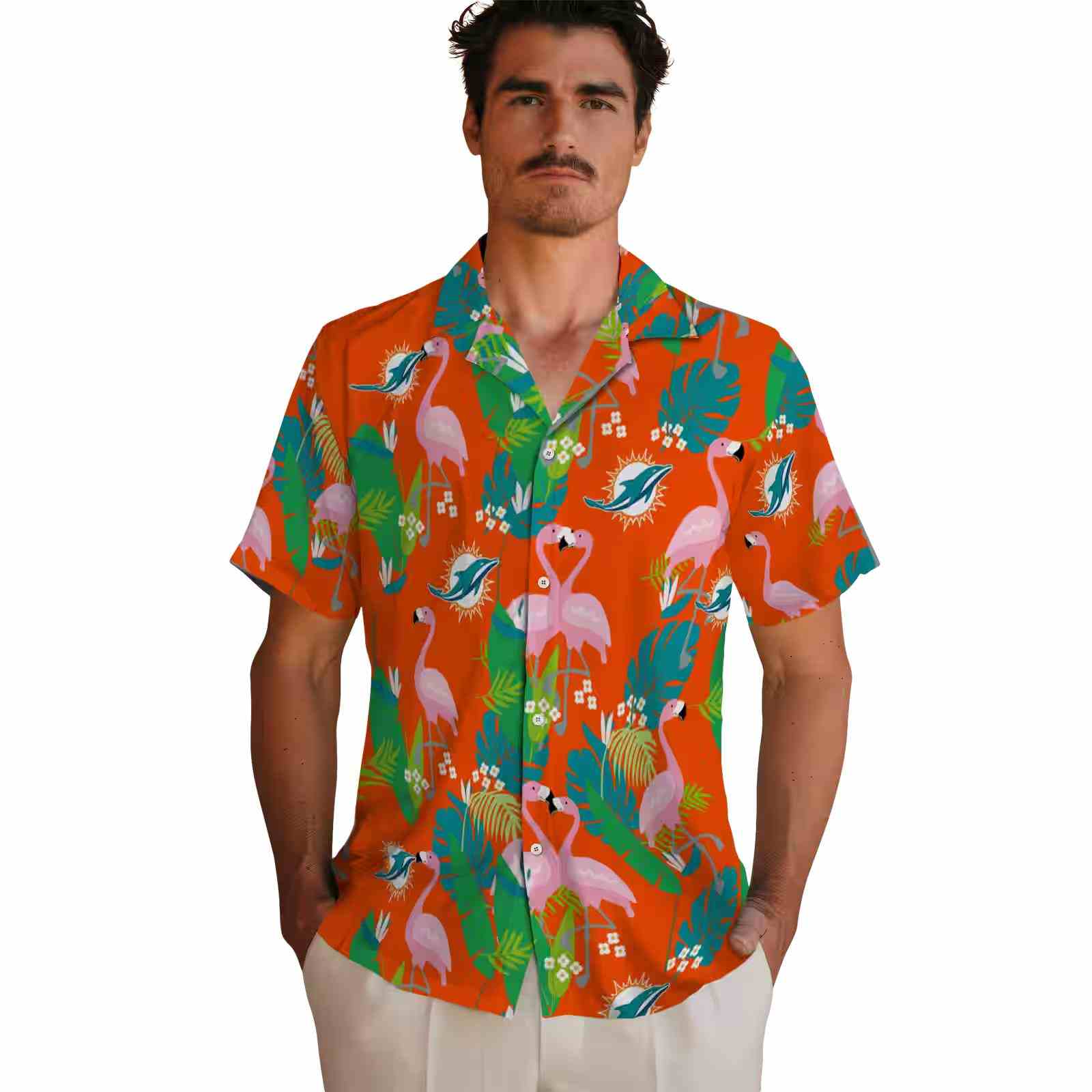 miami dolphins flamingo foliage aqua green hawaiian shirt fashion forward