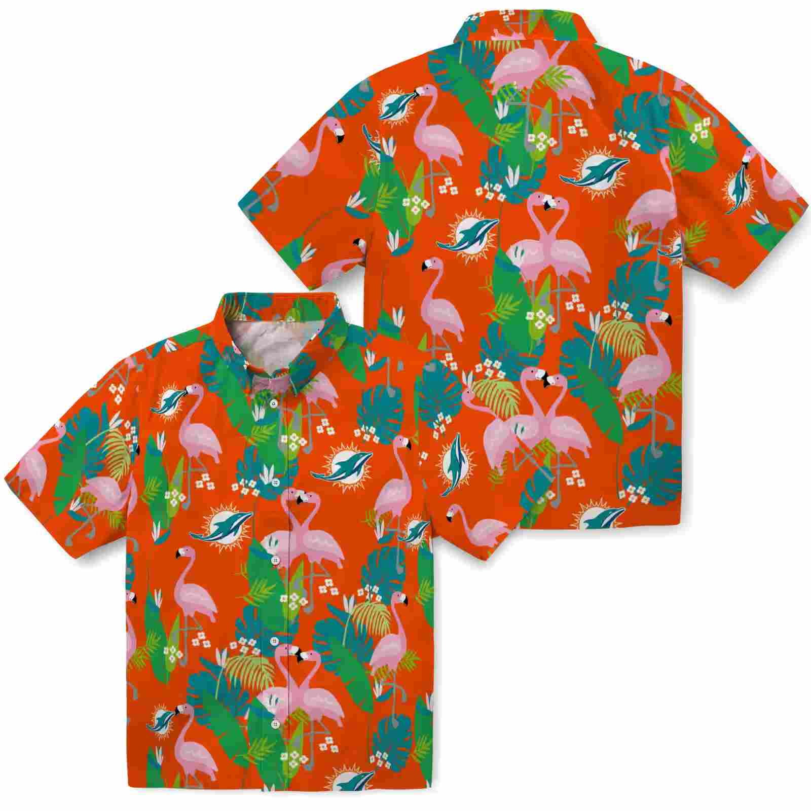 miami dolphins flamingo foliage aqua green hawaiian shirt high quality