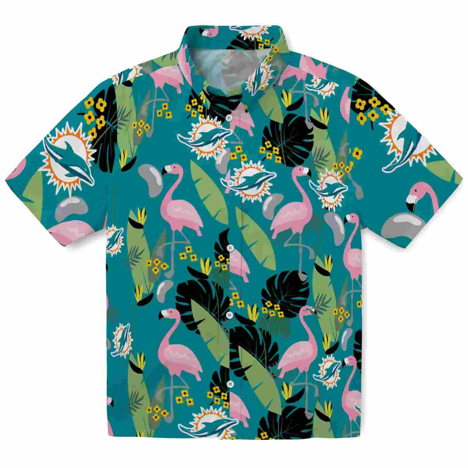 miami dolphins flamingo leaves aqua hawaiian shirt best selling