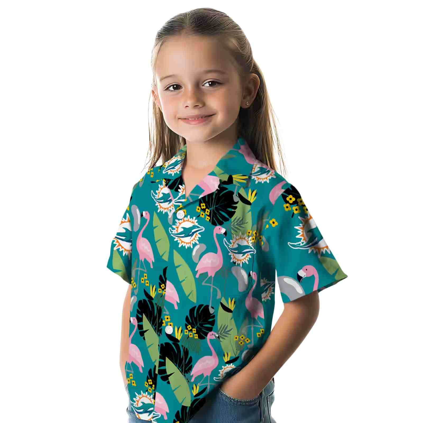 miami dolphins flamingo leaves aqua hawaiian shirt premium grade