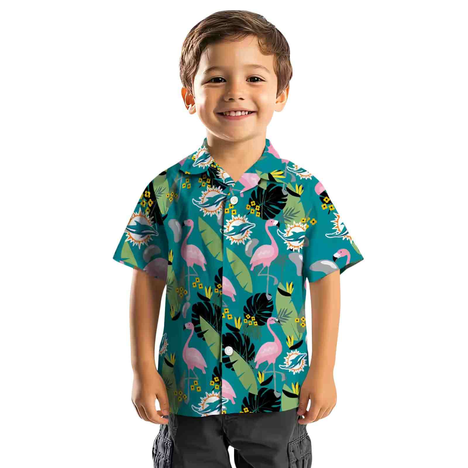 miami dolphins flamingo leaves aqua hawaiian shirt top rated