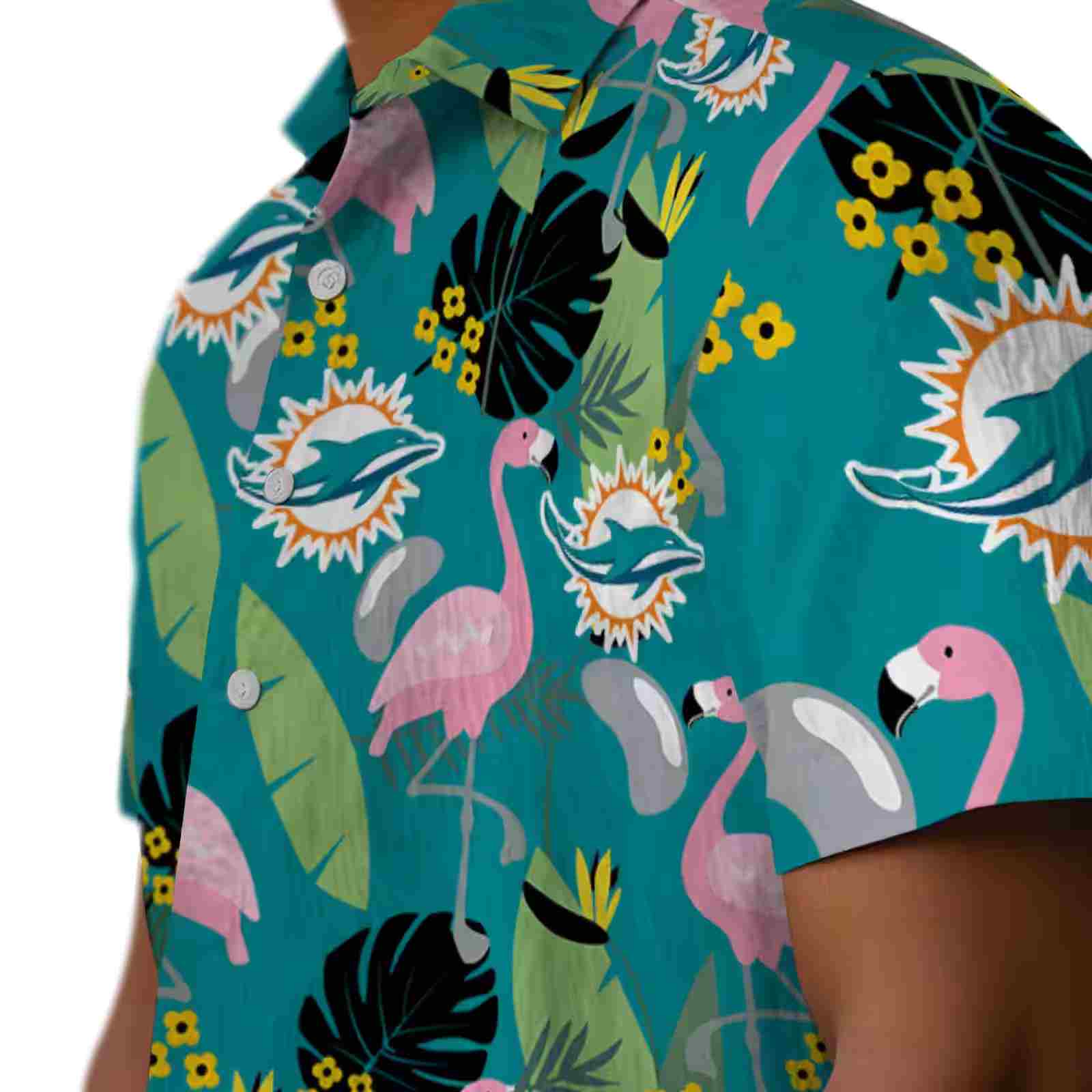 miami dolphins flamingo leaves aqua hawaiian shirt trendy