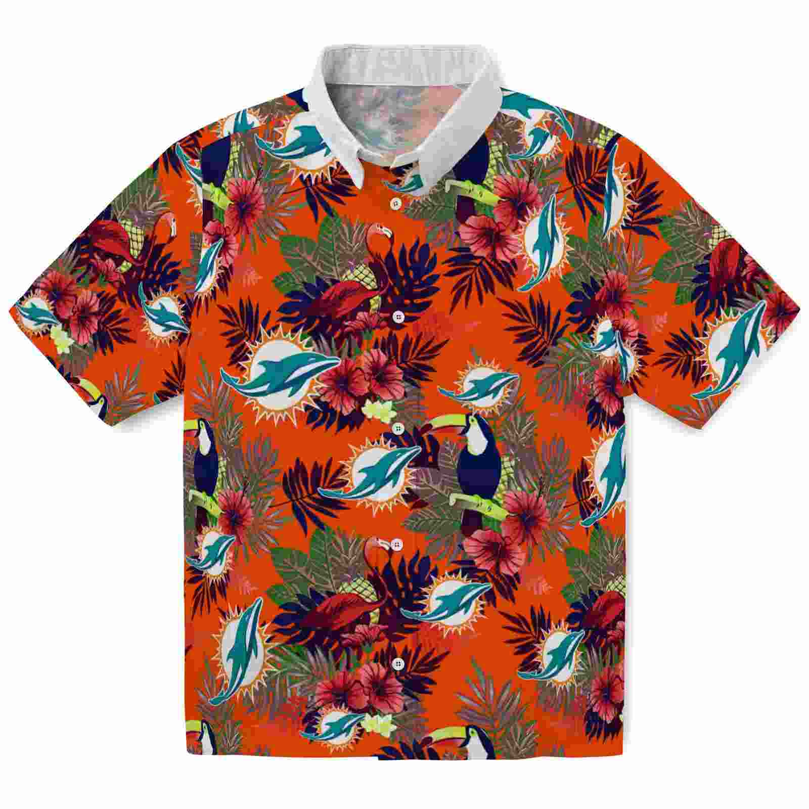 Miami Dolphins Floral Toucan Aqua Red Hawaiian Shirt