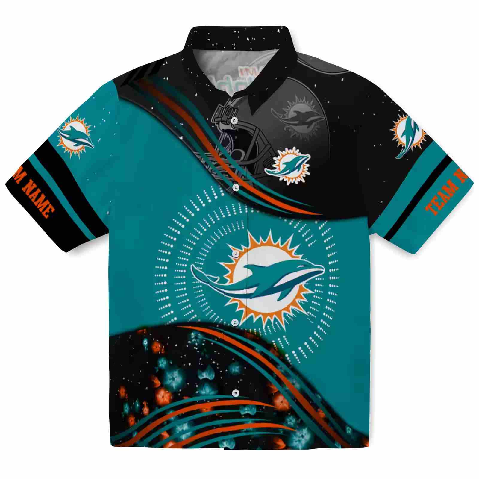 Miami Dolphins Football Wave Aqua Black Hawaiian Shirt