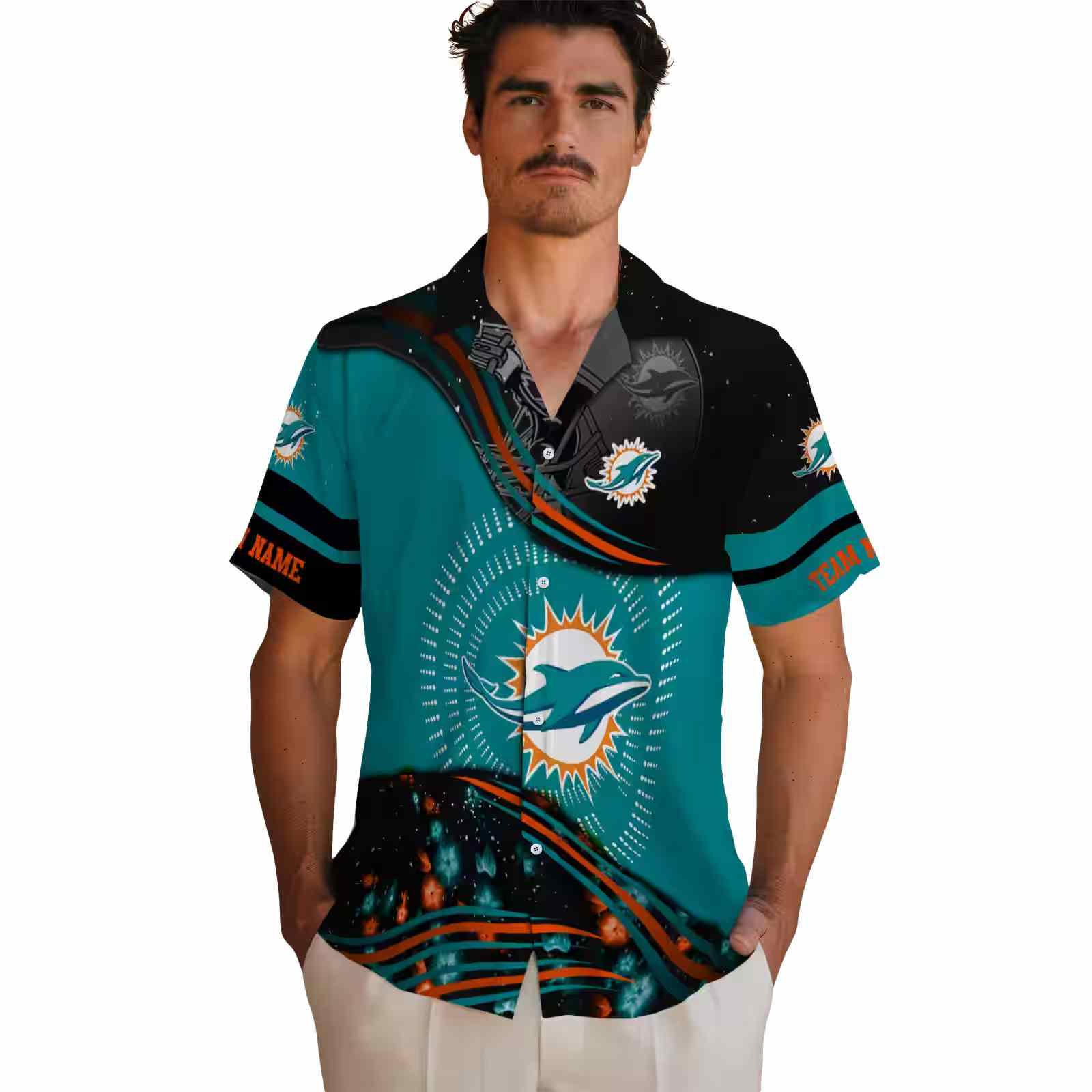 miami dolphins football wave aqua black hawaiian shirt fashion forward