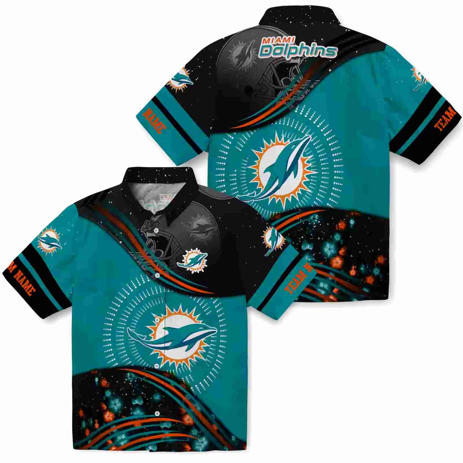 miami dolphins football wave aqua black hawaiian shirt high quality