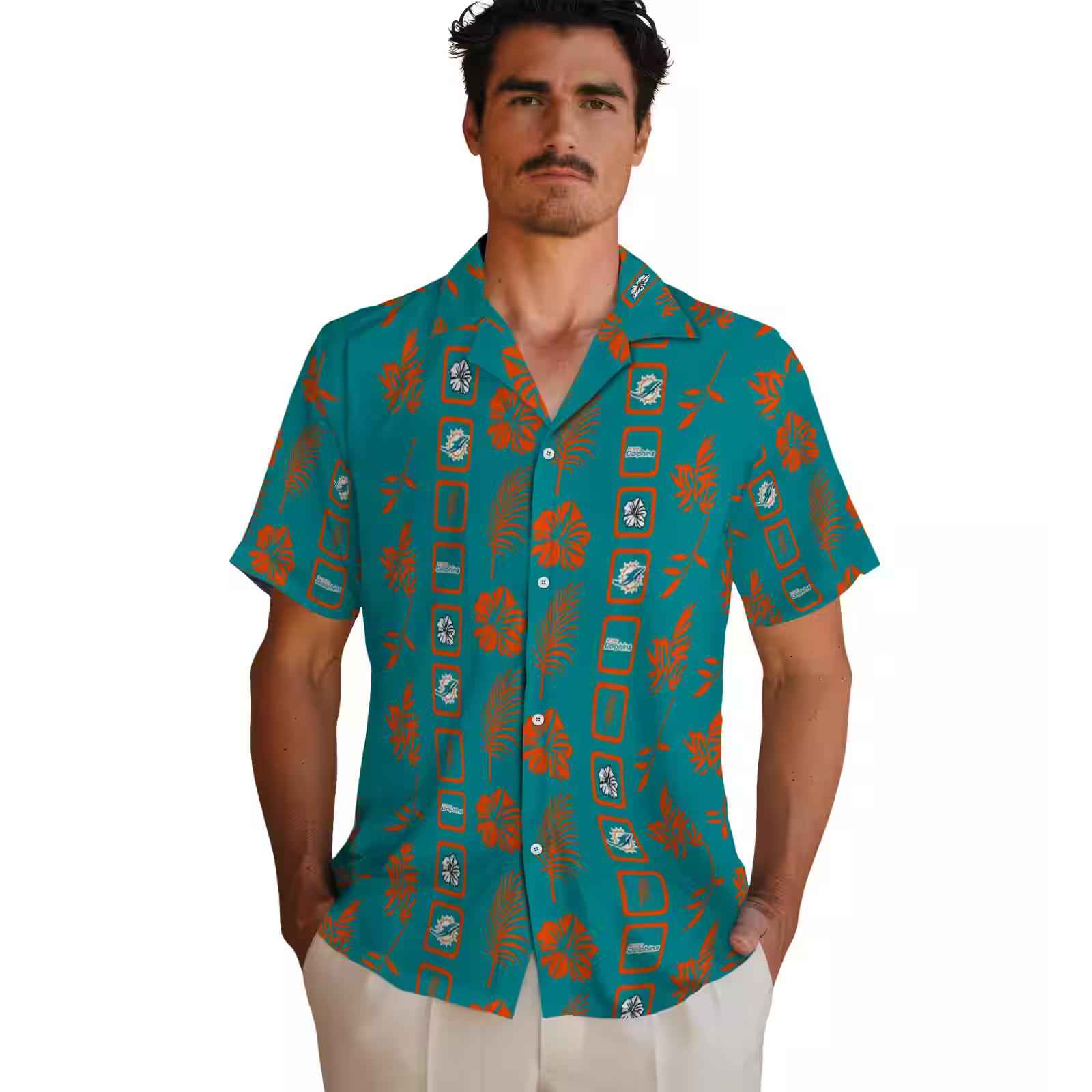 miami dolphins framed floral aqua hawaiian shirt fashion forward