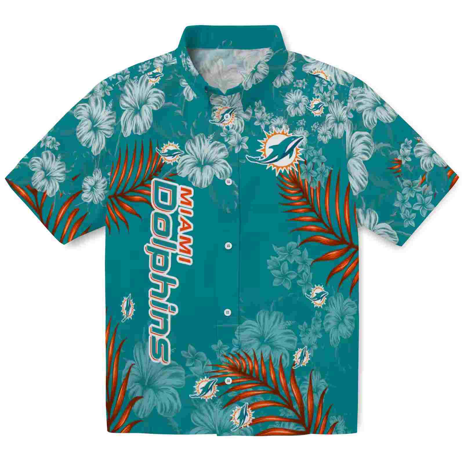 miami dolphins hibiscus print aqua hawaiian shirt best selling