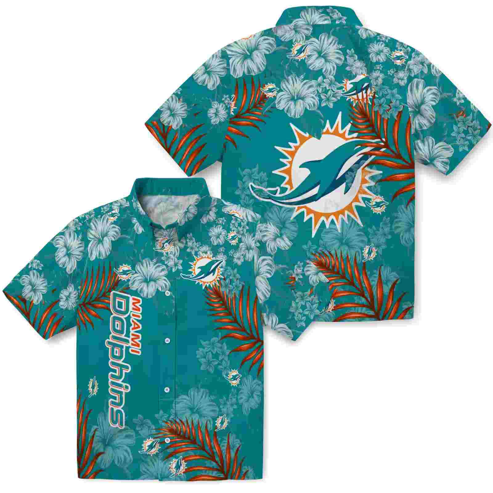 miami dolphins hibiscus print aqua hawaiian shirt high quality