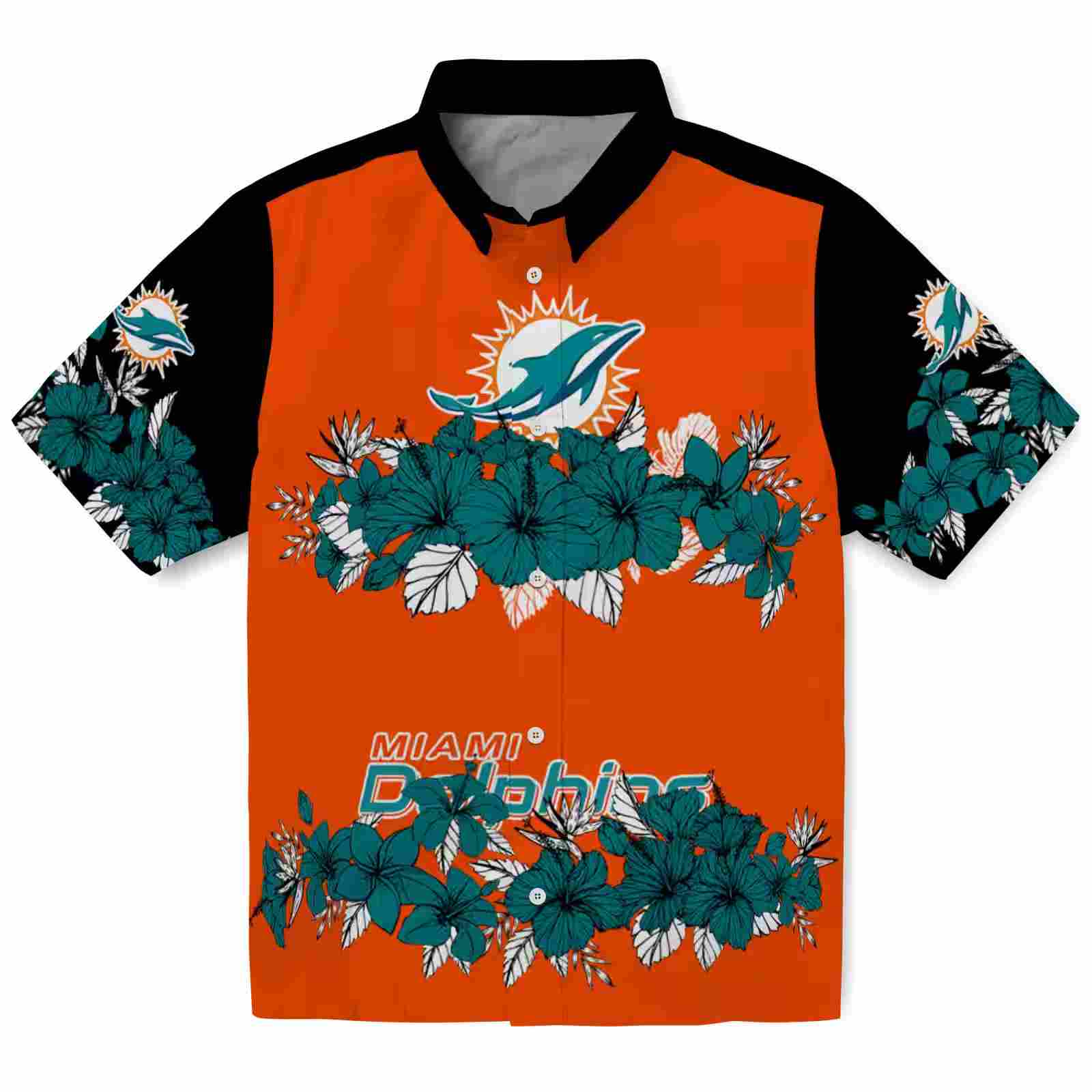 miami dolphins hibiscus stripe aqua black hawaiian shirt best selling