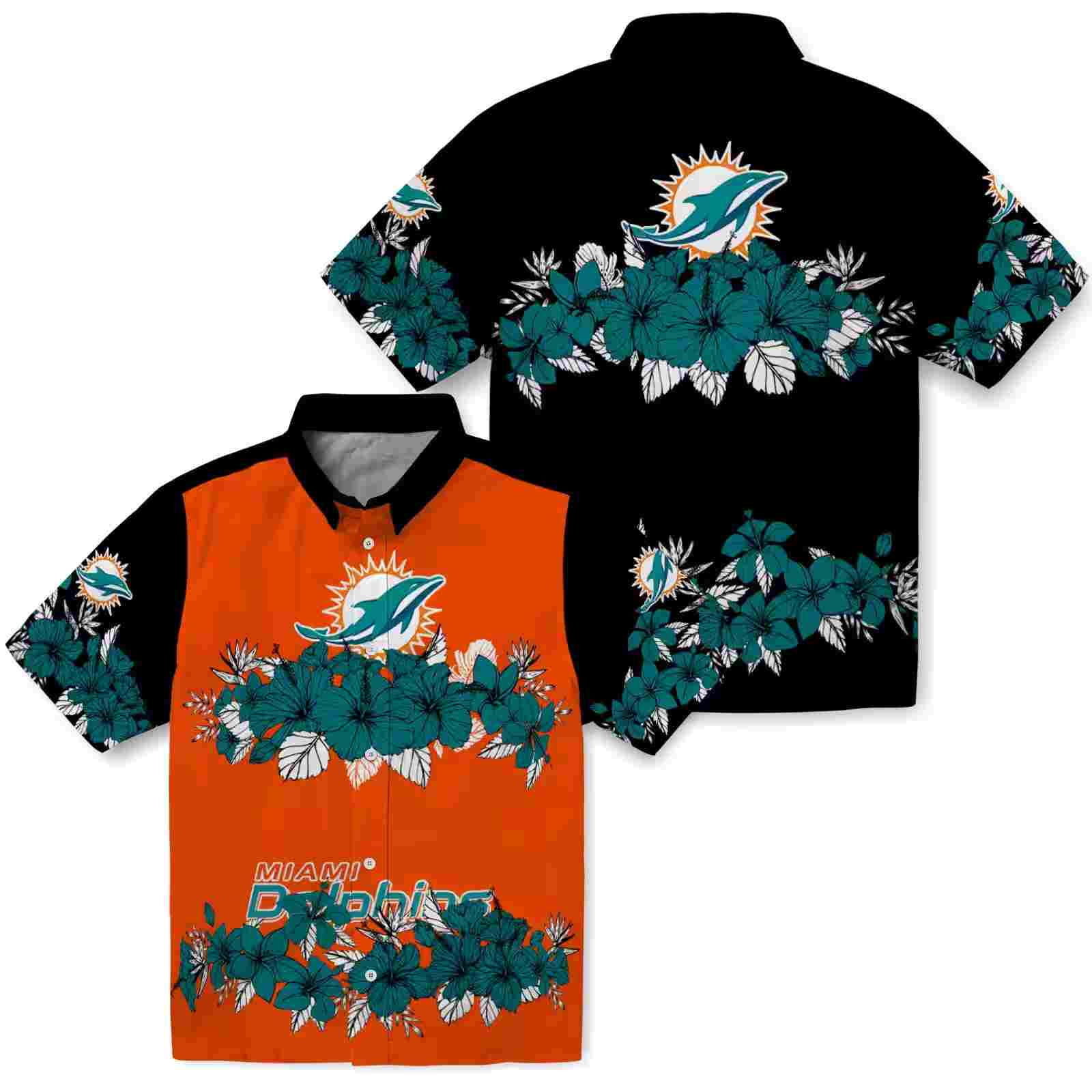 miami dolphins hibiscus stripe aqua black hawaiian shirt high quality