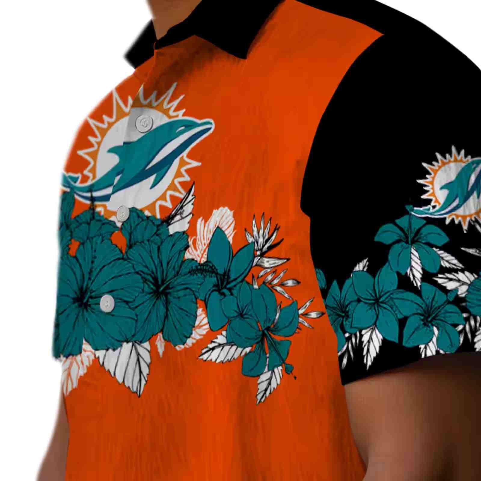 miami dolphins hibiscus stripe aqua black hawaiian shirt trendy