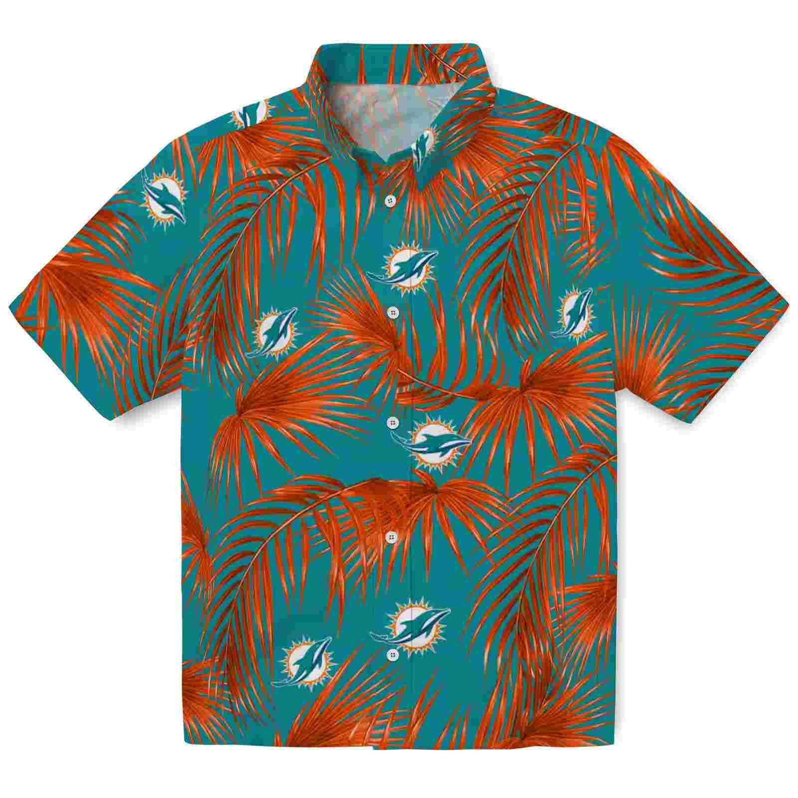 miami dolphins leafy palms aqua hawaiian shirt best selling