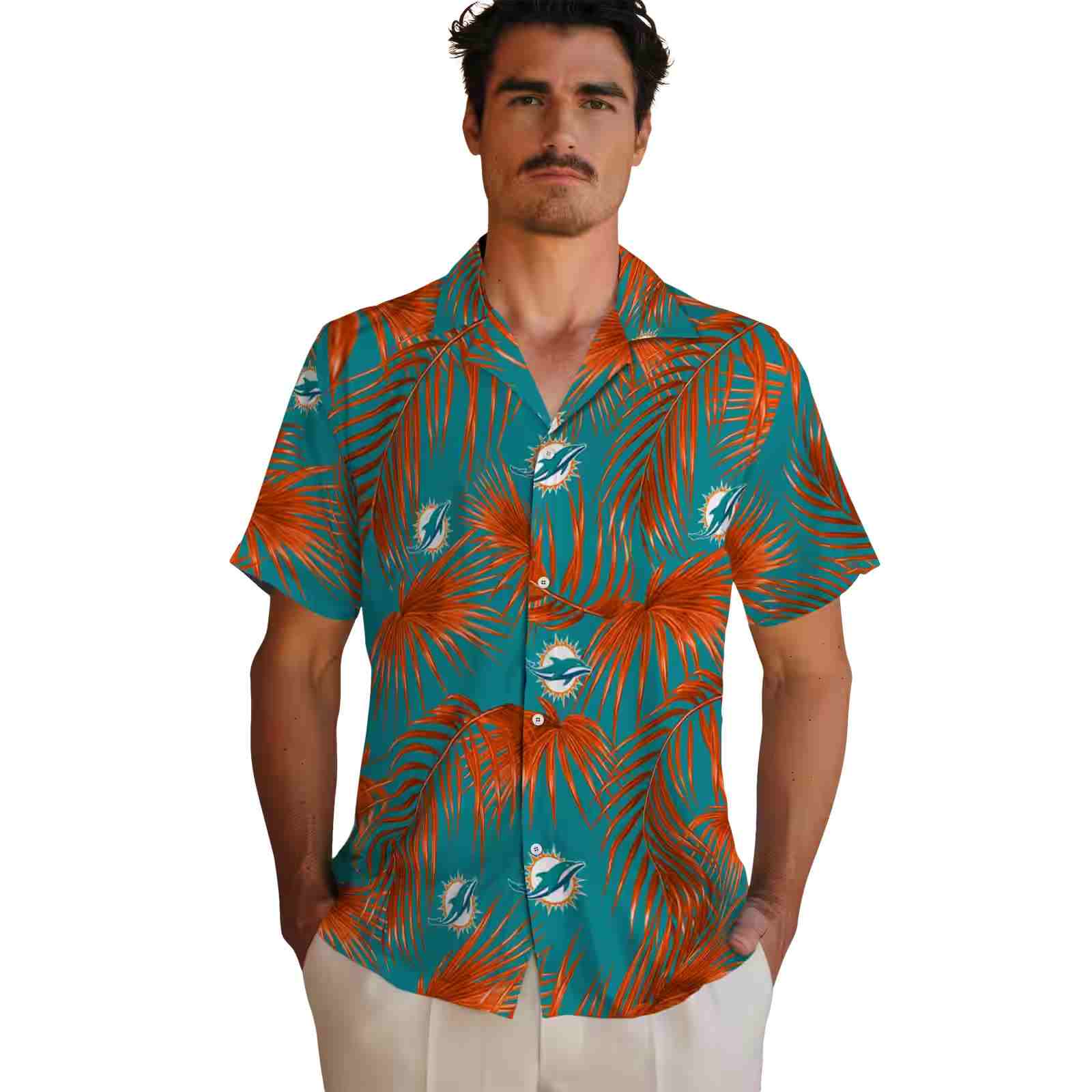 miami dolphins leafy palms aqua hawaiian shirt fashion forward