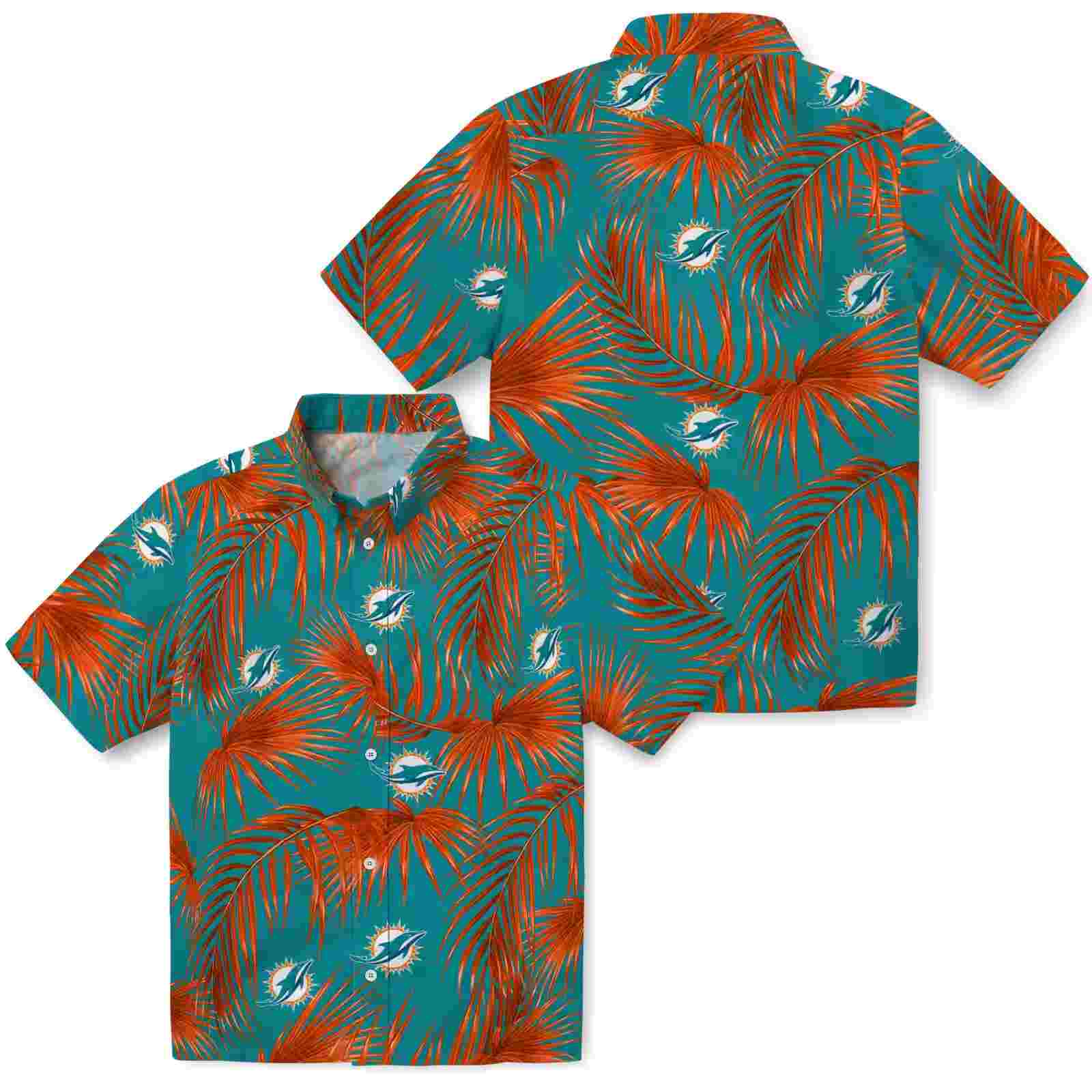 miami dolphins leafy palms aqua hawaiian shirt high quality