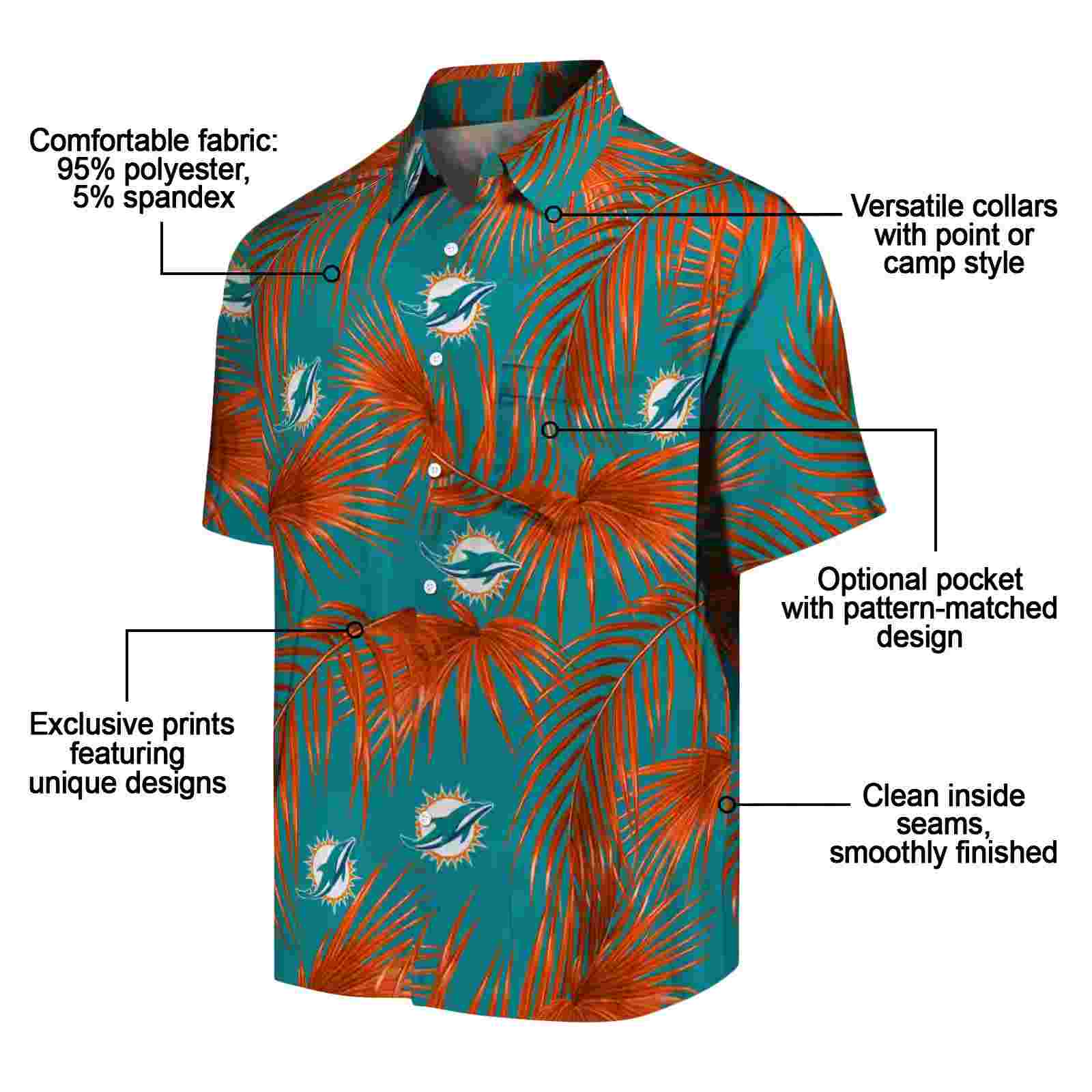 miami dolphins leafy palms aqua hawaiian shirt new arrival