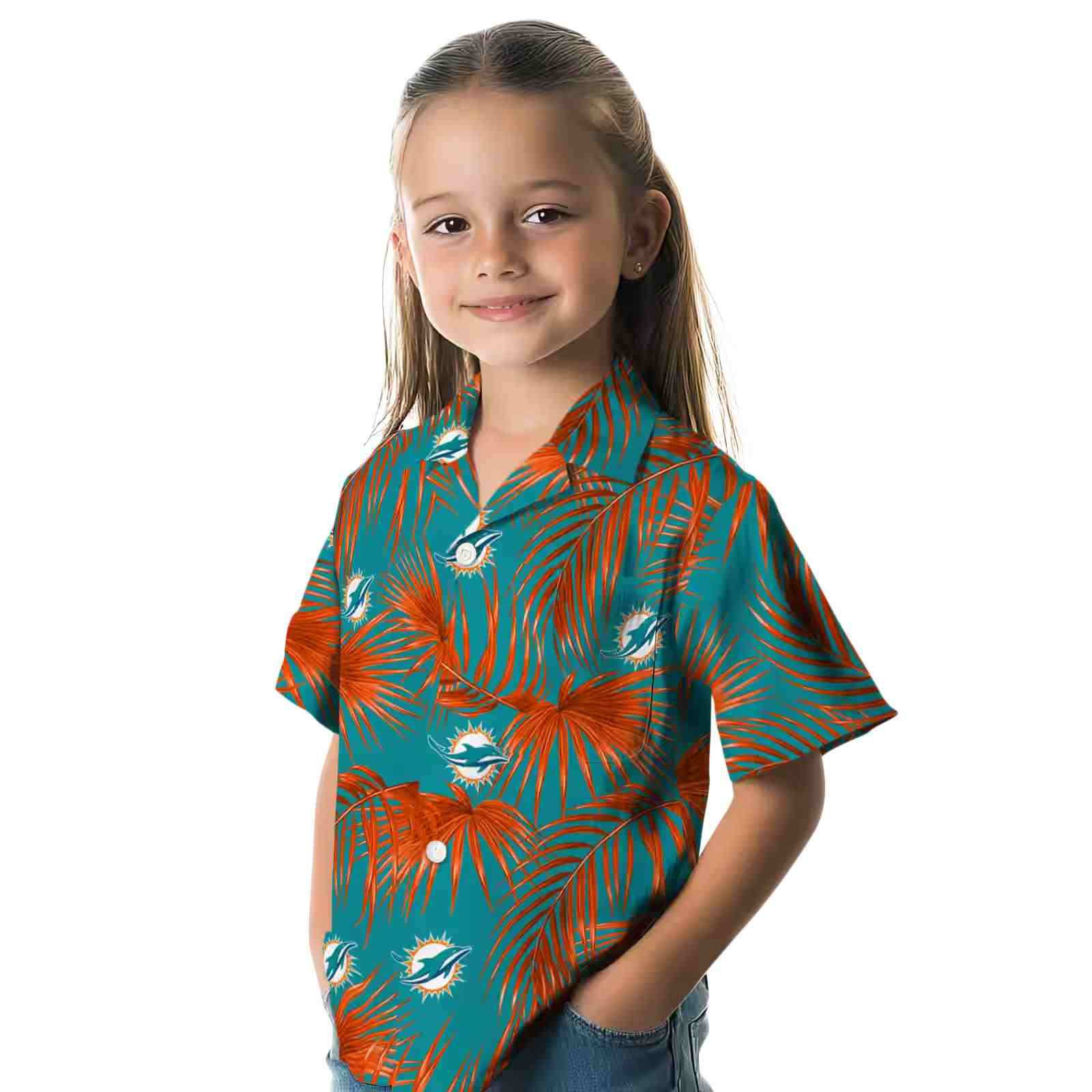 miami dolphins leafy palms aqua hawaiian shirt premium grade