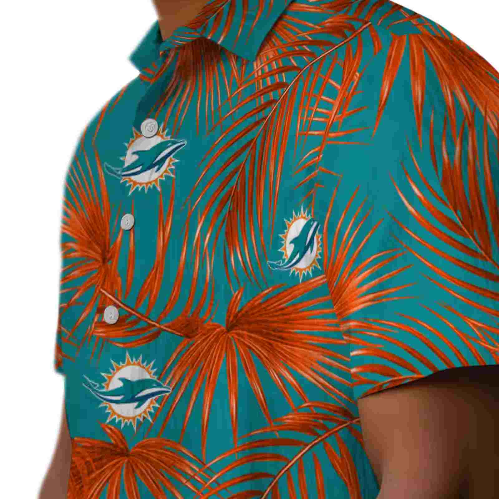 miami dolphins leafy palms aqua hawaiian shirt trendy