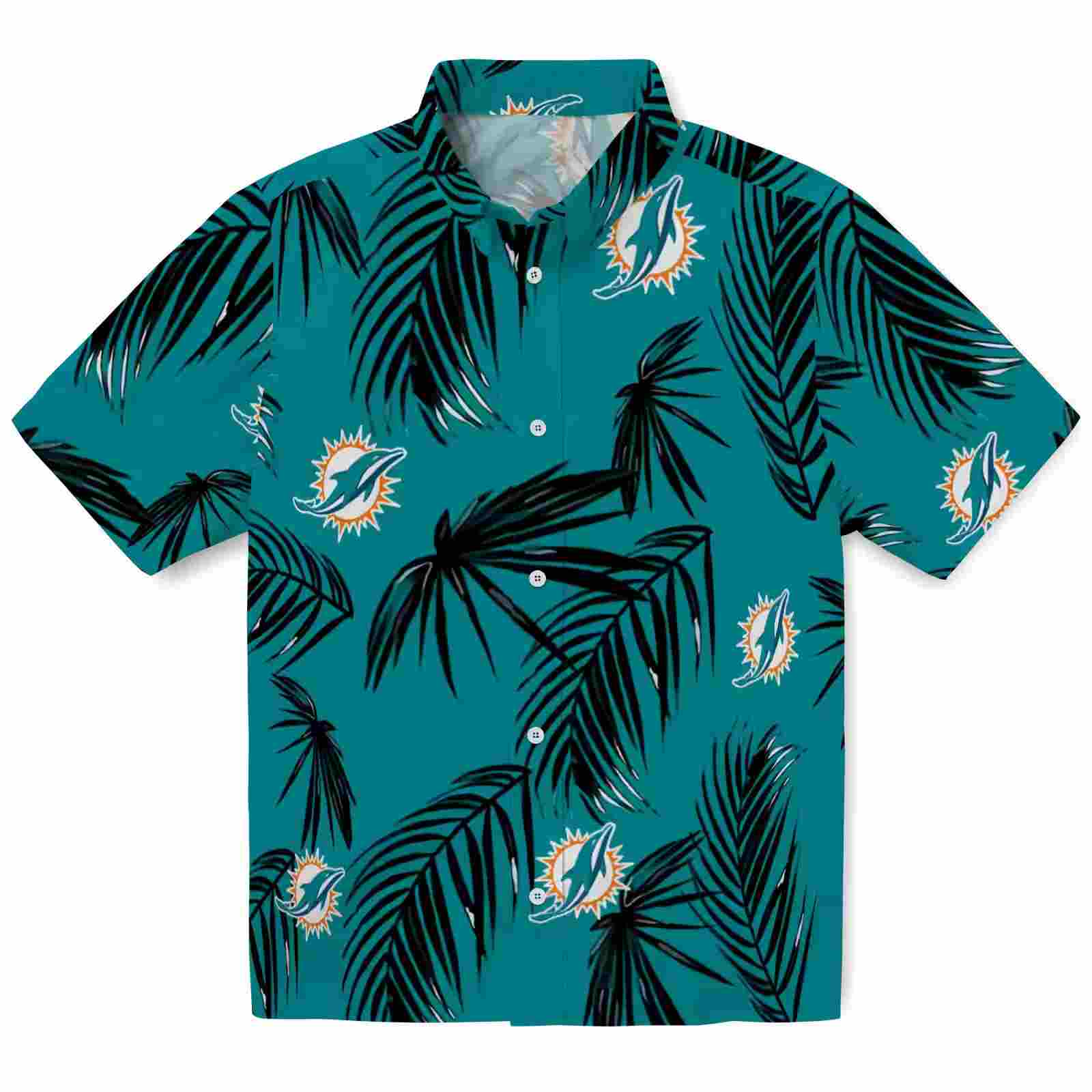 miami dolphins palm leaf aqua hawaiian shirt best selling