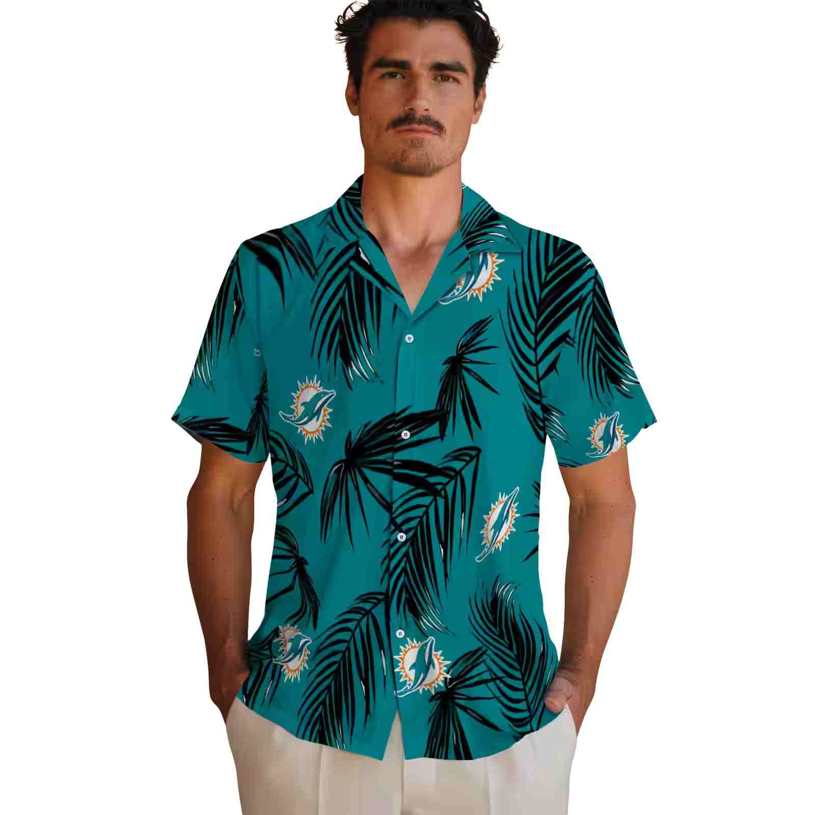 miami dolphins palm leaf aqua hawaiian shirt fashion forward