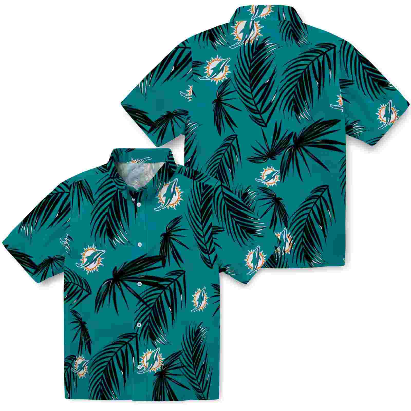 miami dolphins palm leaf aqua hawaiian shirt high quality