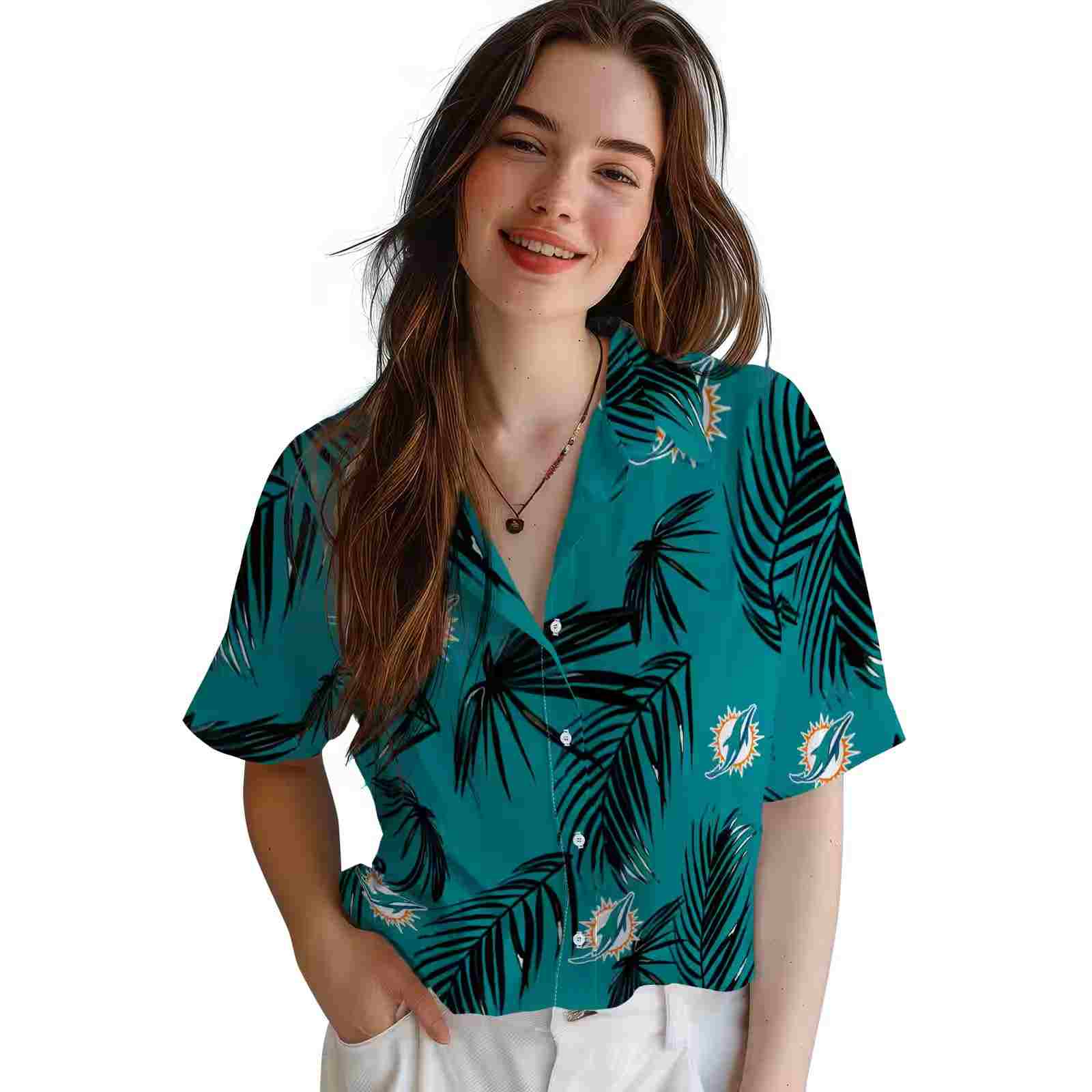 miami dolphins palm leaf aqua hawaiian shirt latest model