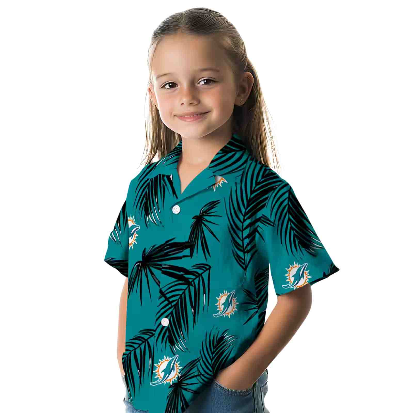 miami dolphins palm leaf aqua hawaiian shirt premium grade