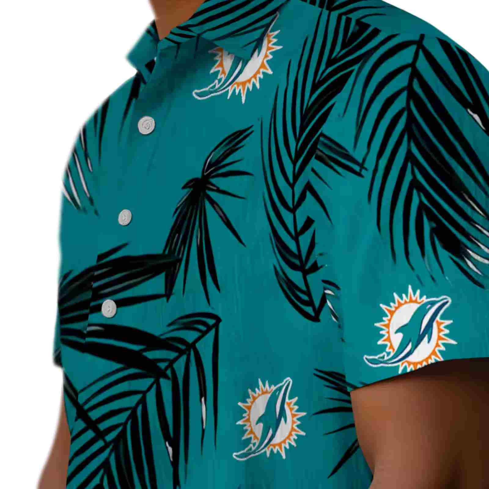 miami dolphins palm leaf aqua hawaiian shirt trendy