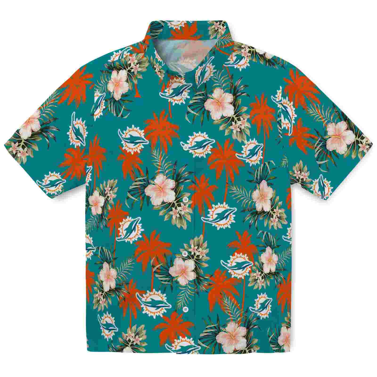 miami dolphins palm tree flower aqua hawaiian shirt best selling