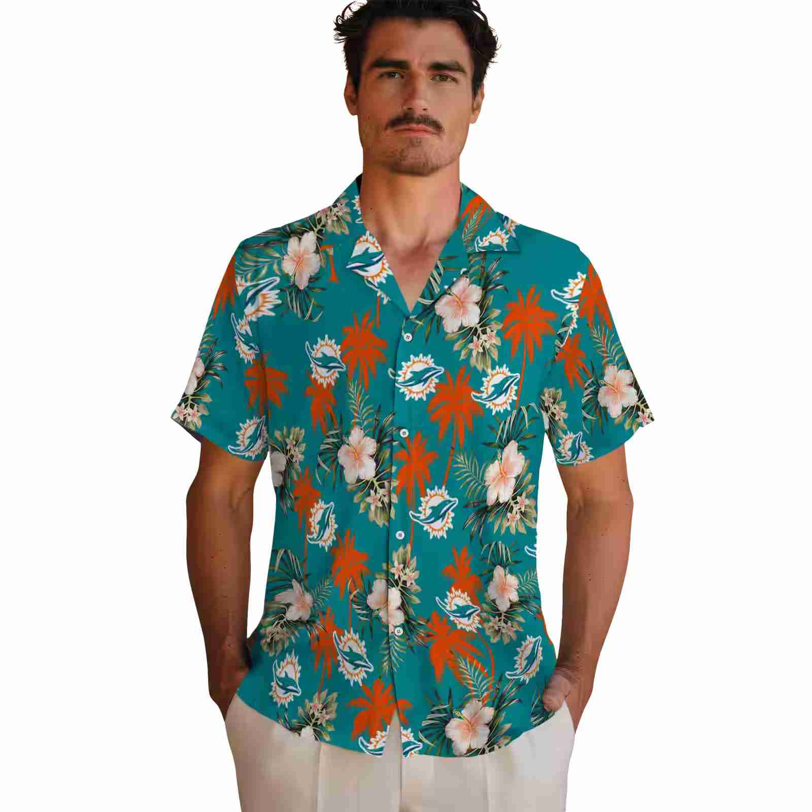 miami dolphins palm tree flower aqua hawaiian shirt fashion forward