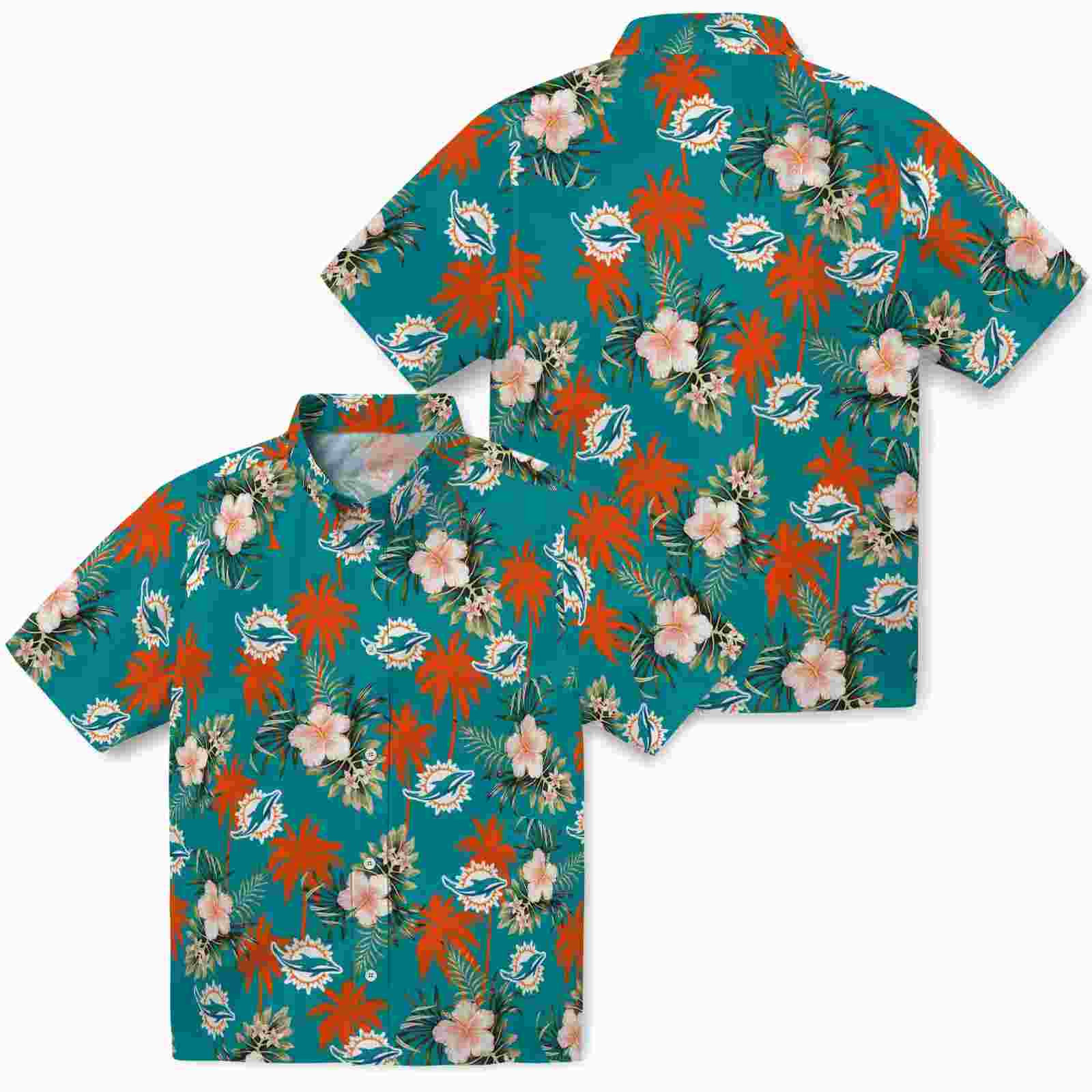 miami dolphins palm tree flower aqua hawaiian shirt high quality