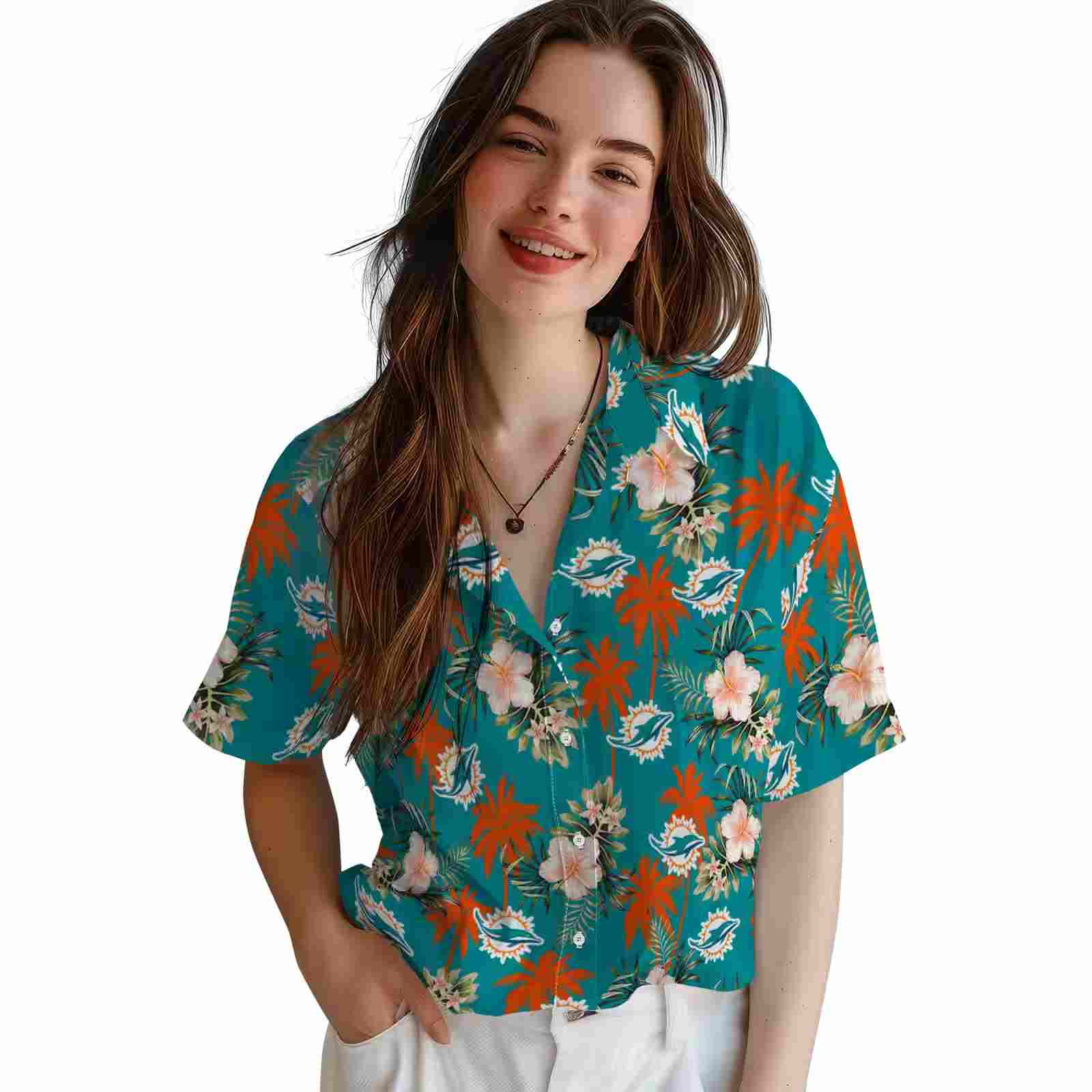 miami dolphins palm tree flower aqua hawaiian shirt latest model