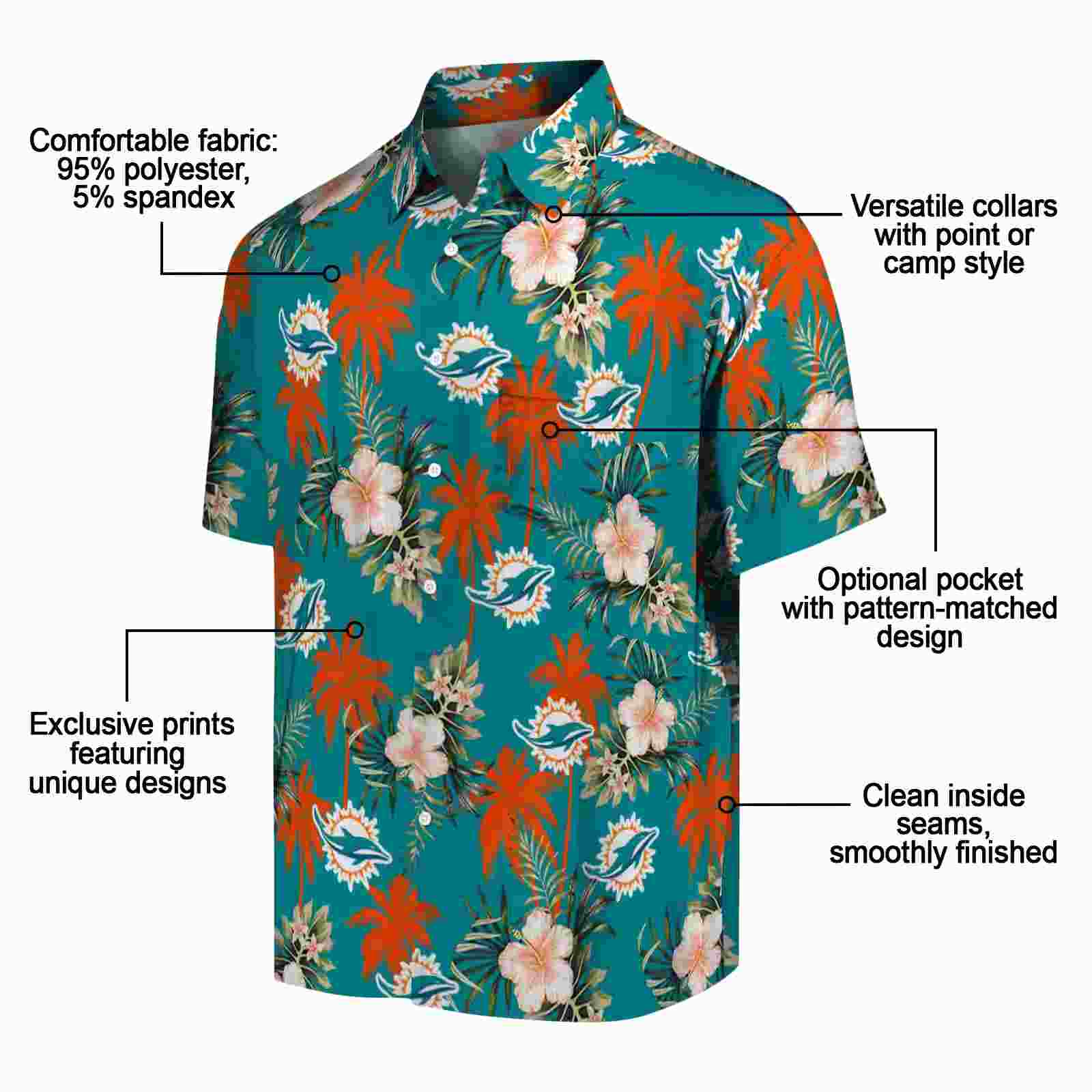 miami dolphins palm tree flower aqua hawaiian shirt new arrival