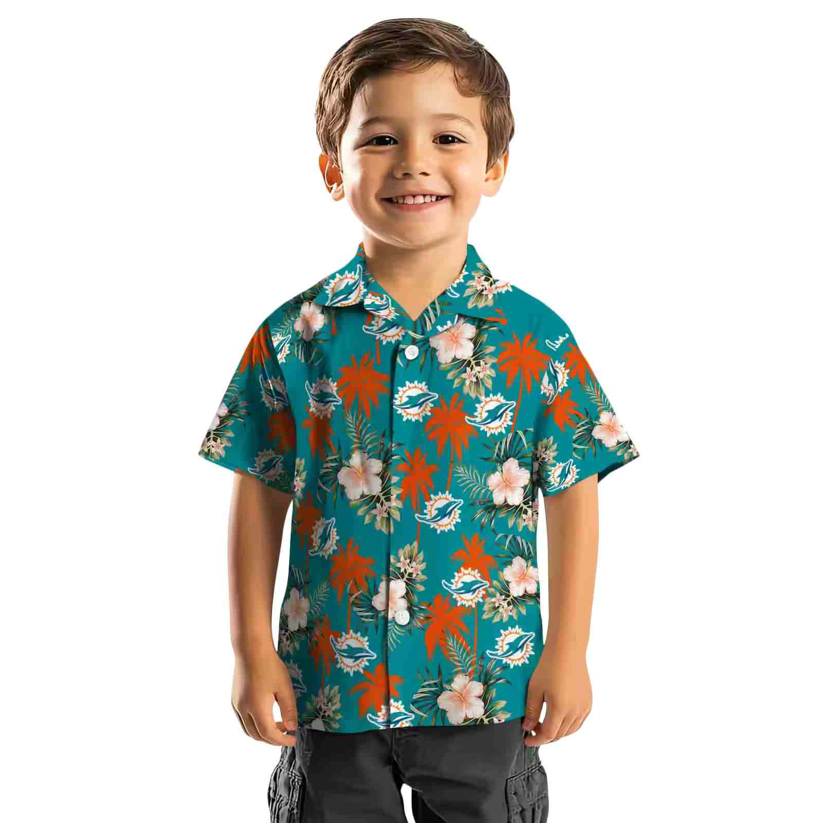 miami dolphins palm tree flower aqua hawaiian shirt top rated