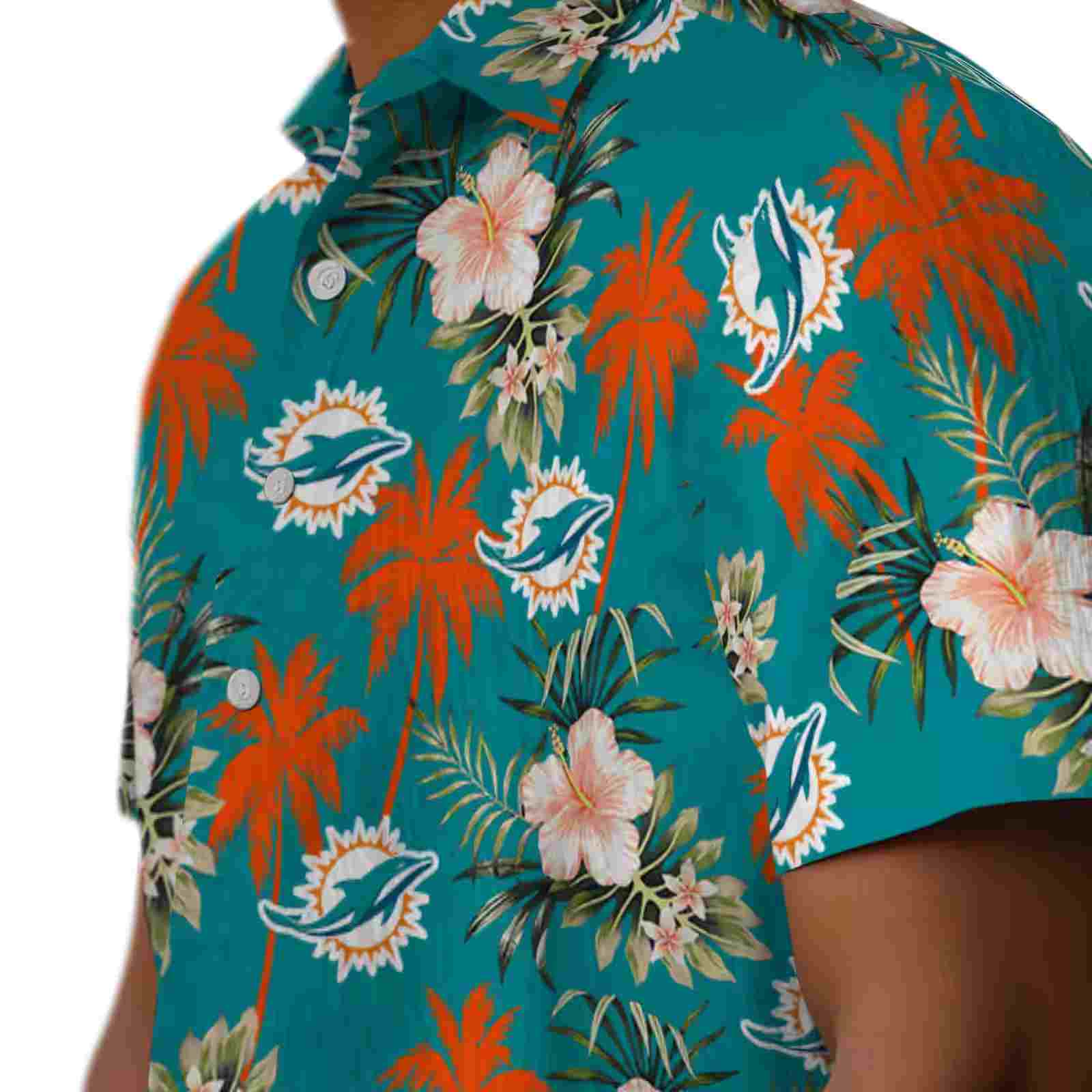 miami dolphins palm tree flower aqua hawaiian shirt trendy