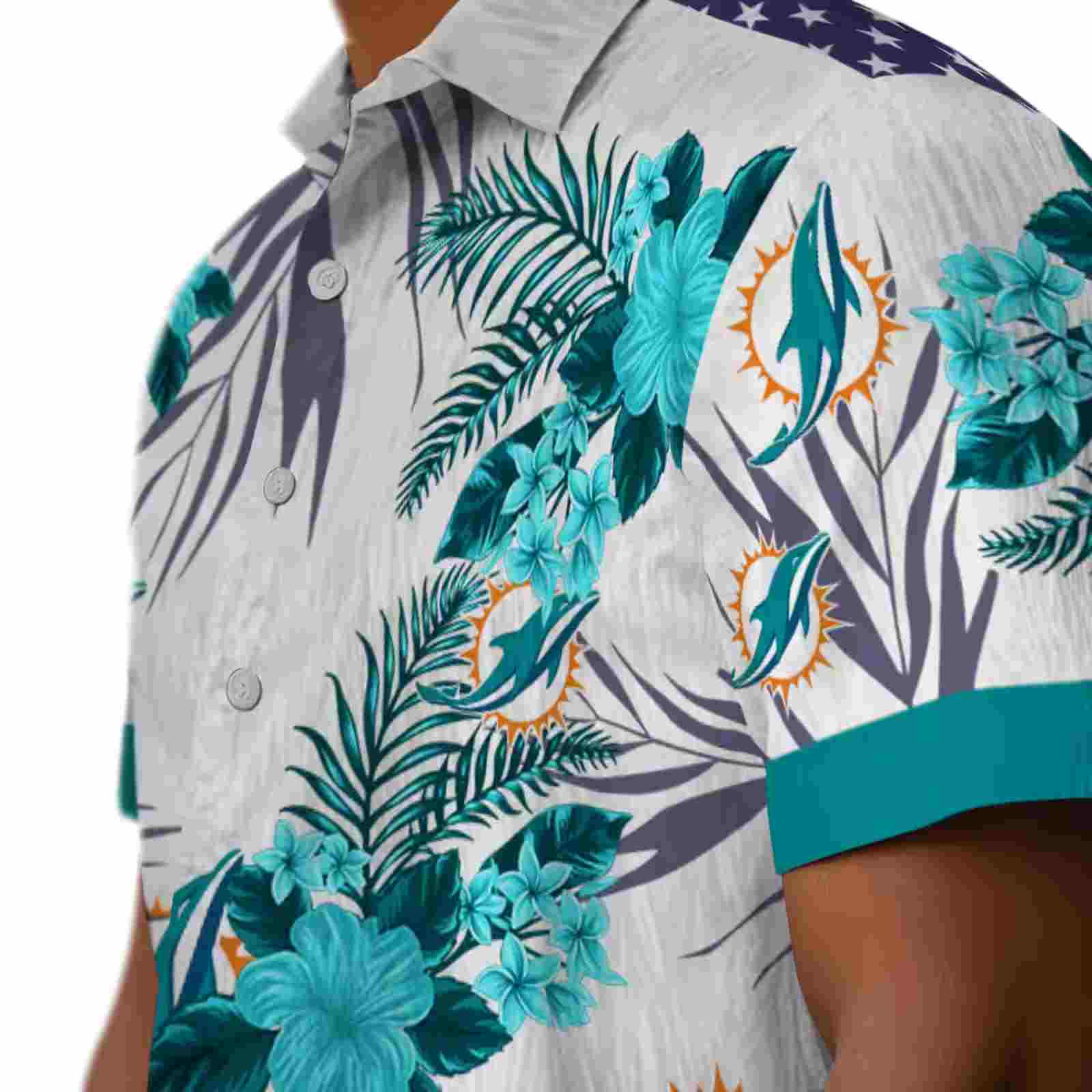 miami dolphins patriotic hibiscus design aqua white hawaiian shirt trendy