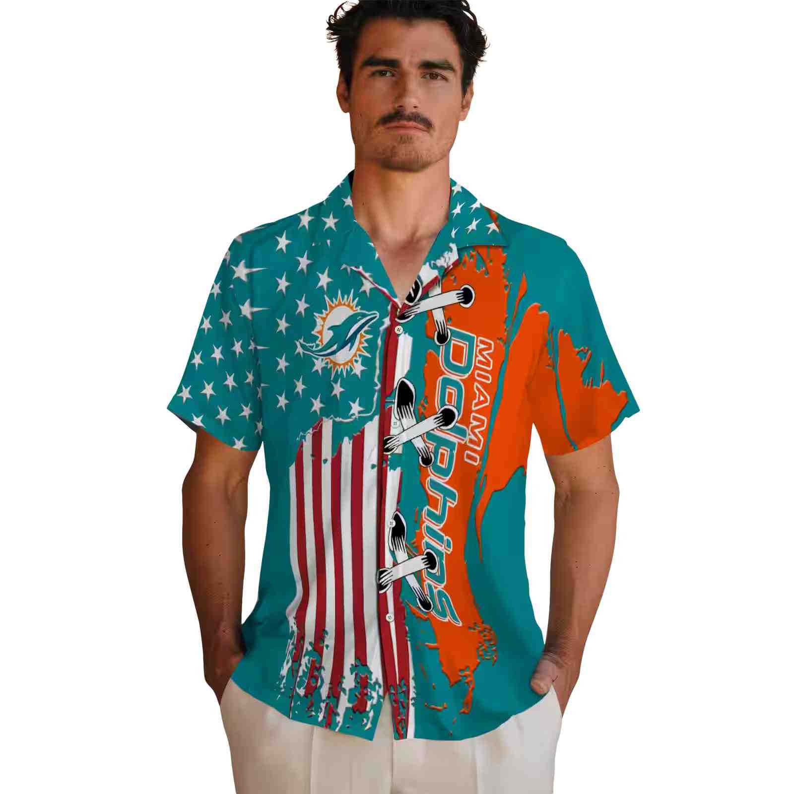 miami dolphins stitched flag aqua hawaiian shirt fashion forward