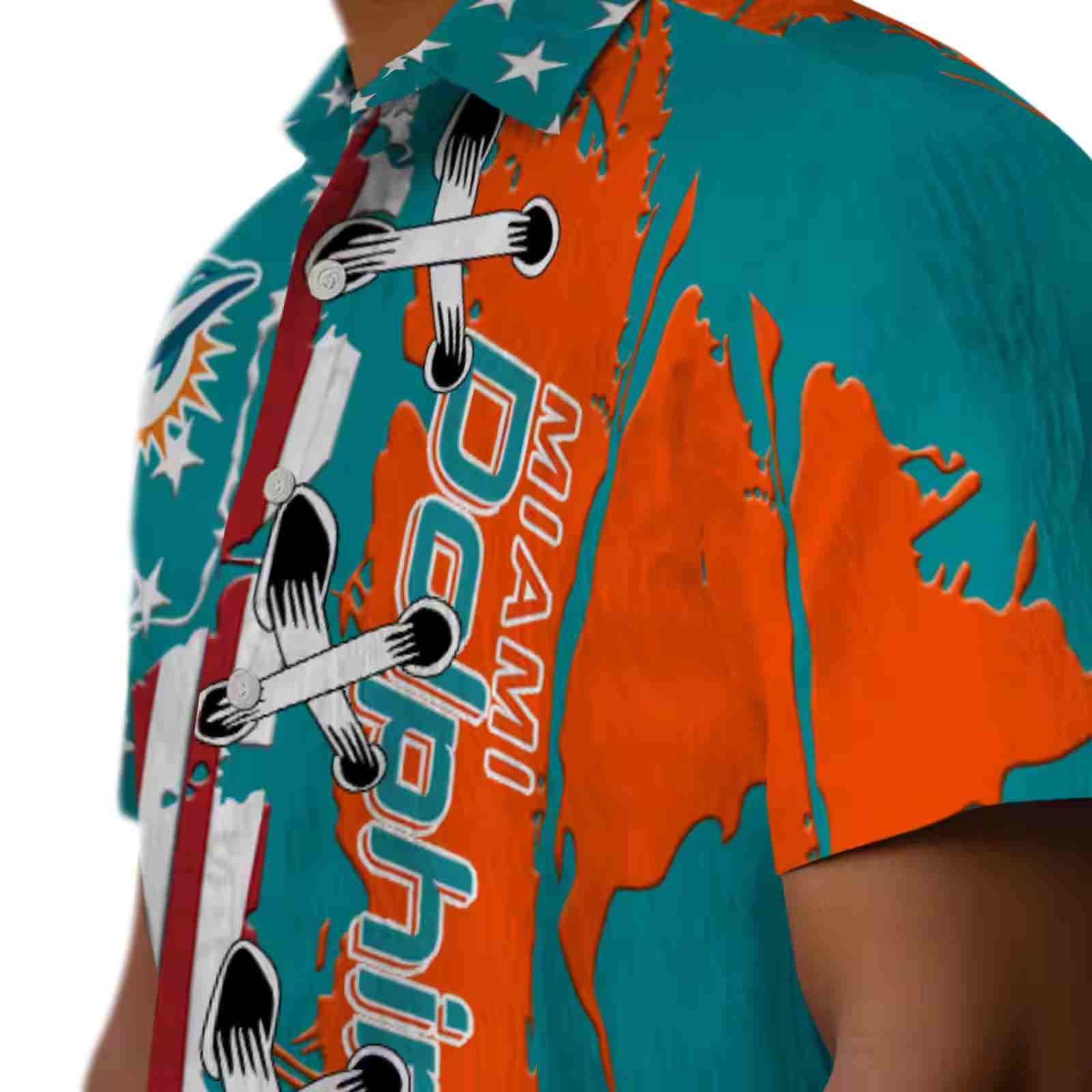 miami dolphins stitched flag aqua hawaiian shirt trendy