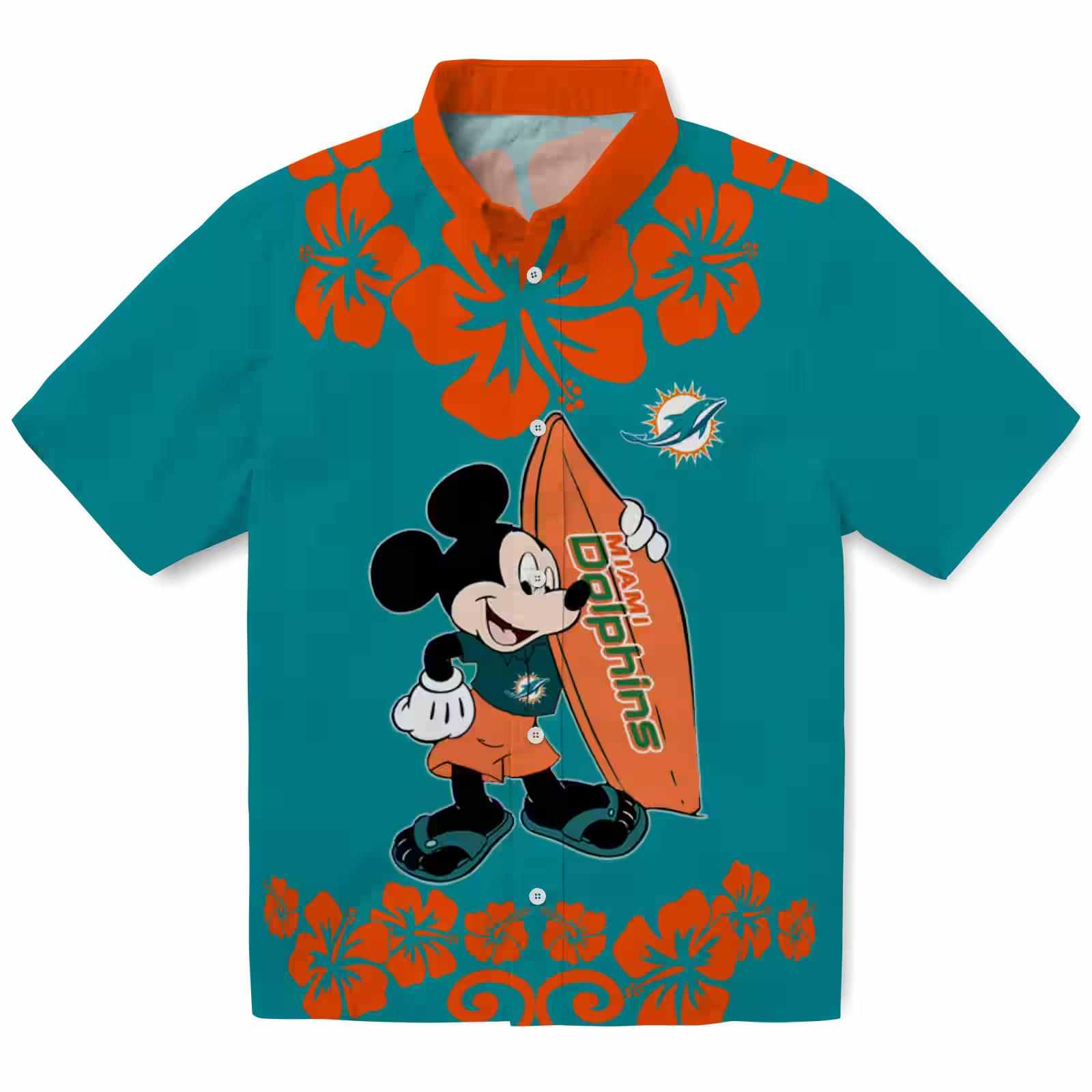 miami dolphins surfing mickey aqua hawaiian shirt best selling