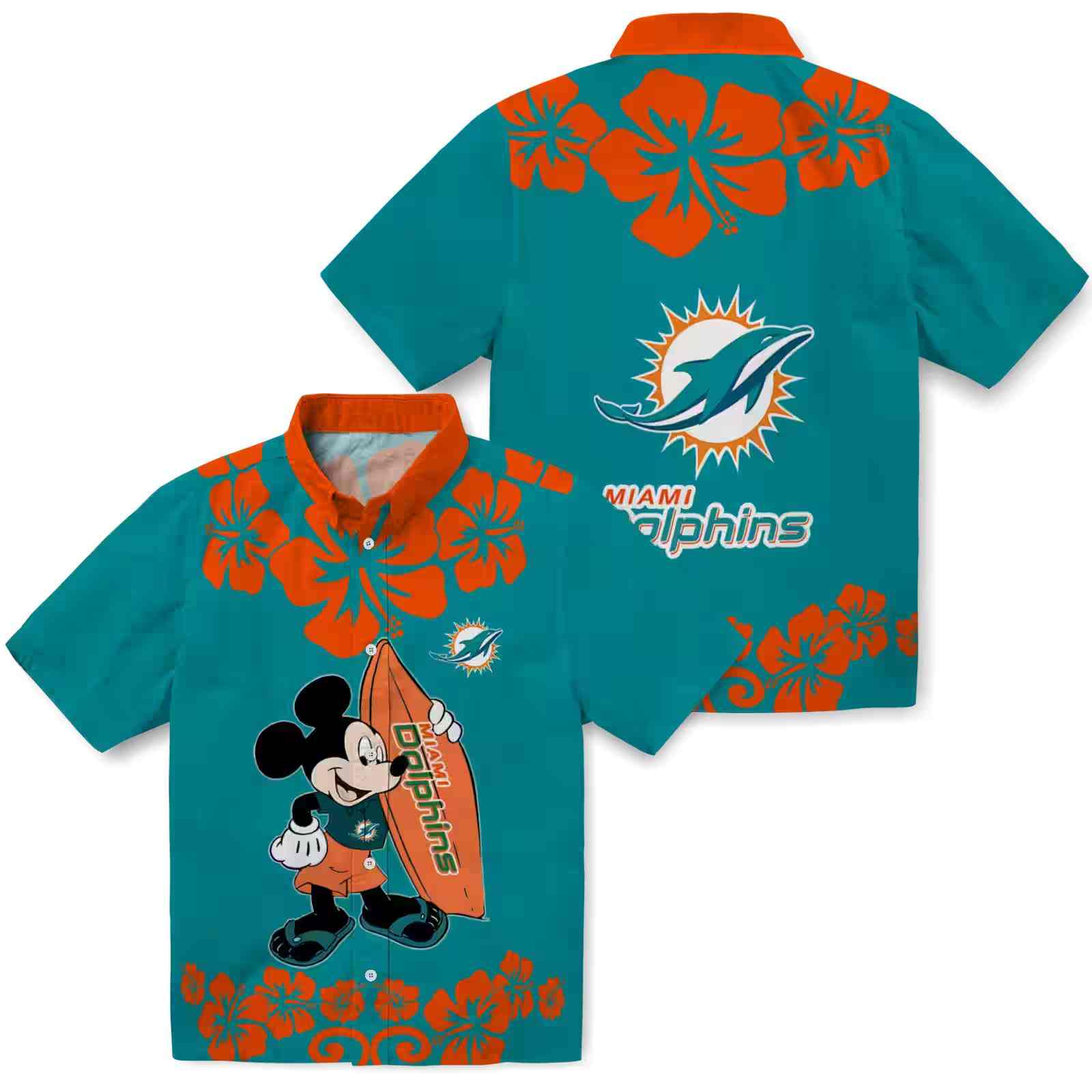 miami dolphins surfing mickey aqua hawaiian shirt high quality