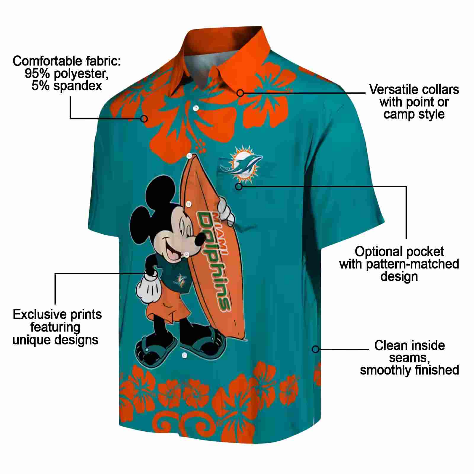 miami dolphins surfing mickey aqua hawaiian shirt new arrival