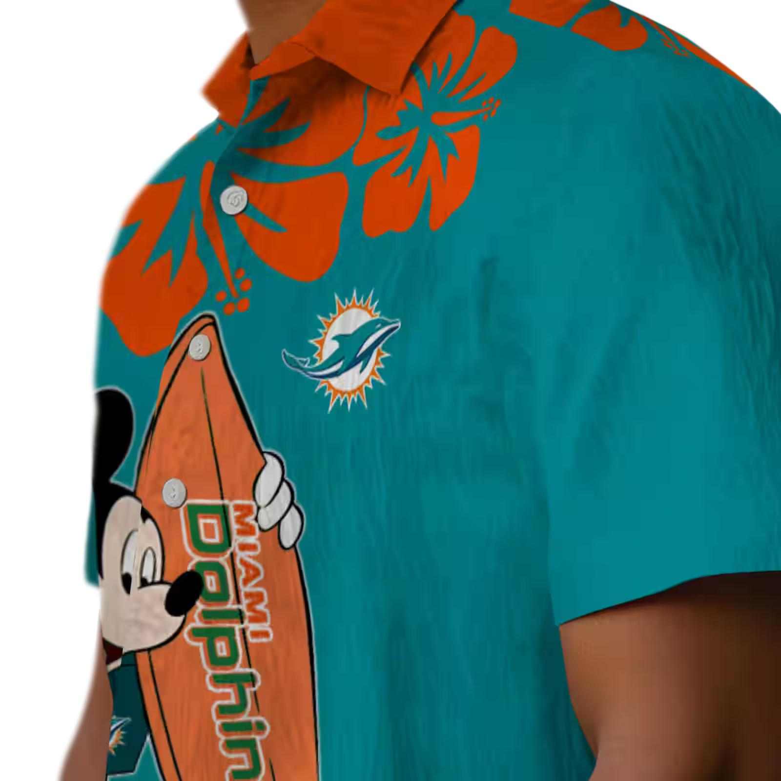 miami dolphins surfing mickey aqua hawaiian shirt trendy